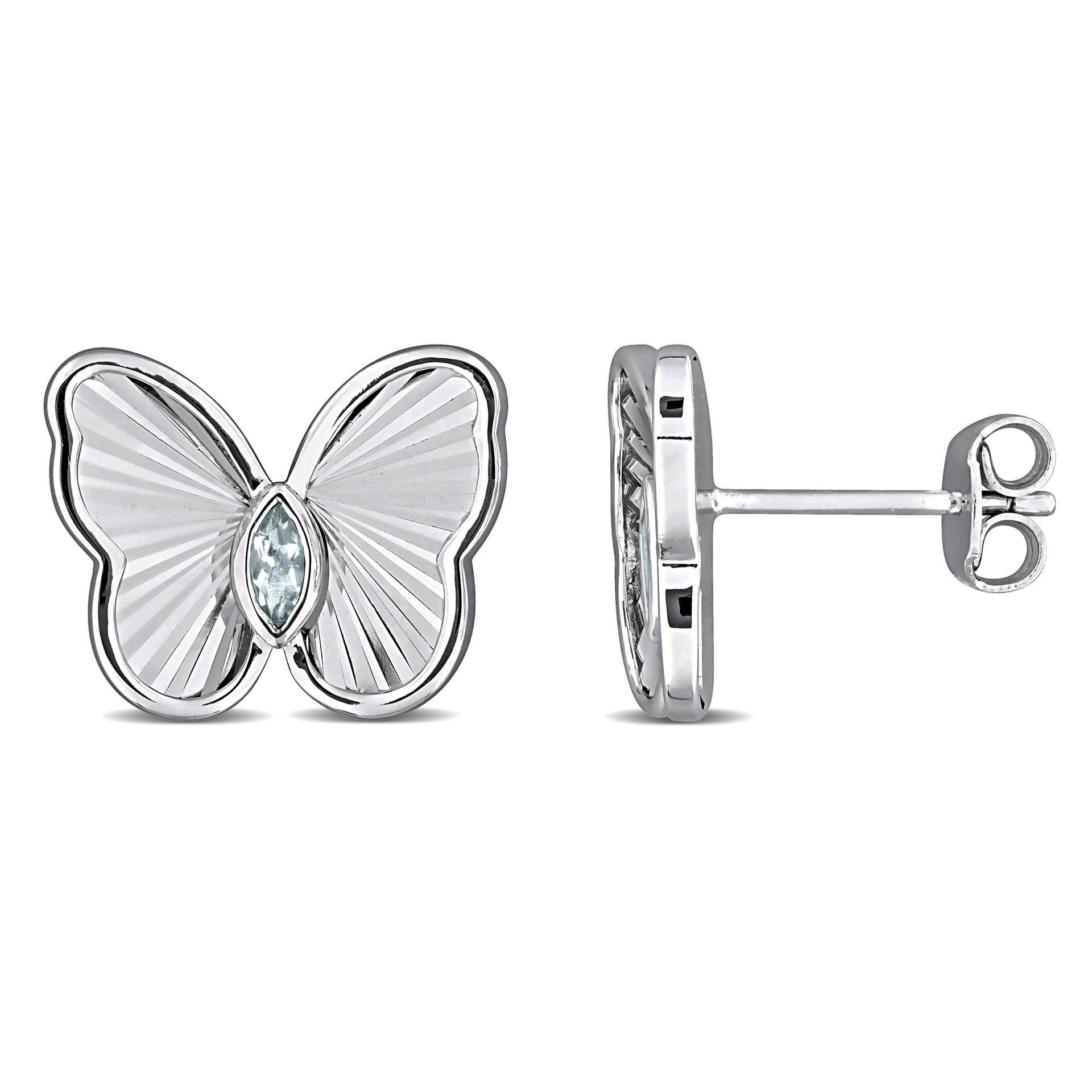 Mimi & Max 1/6ct TGW Marquise-Cut Aquamarine Butterfly Stud Earrings in Sterling Silver