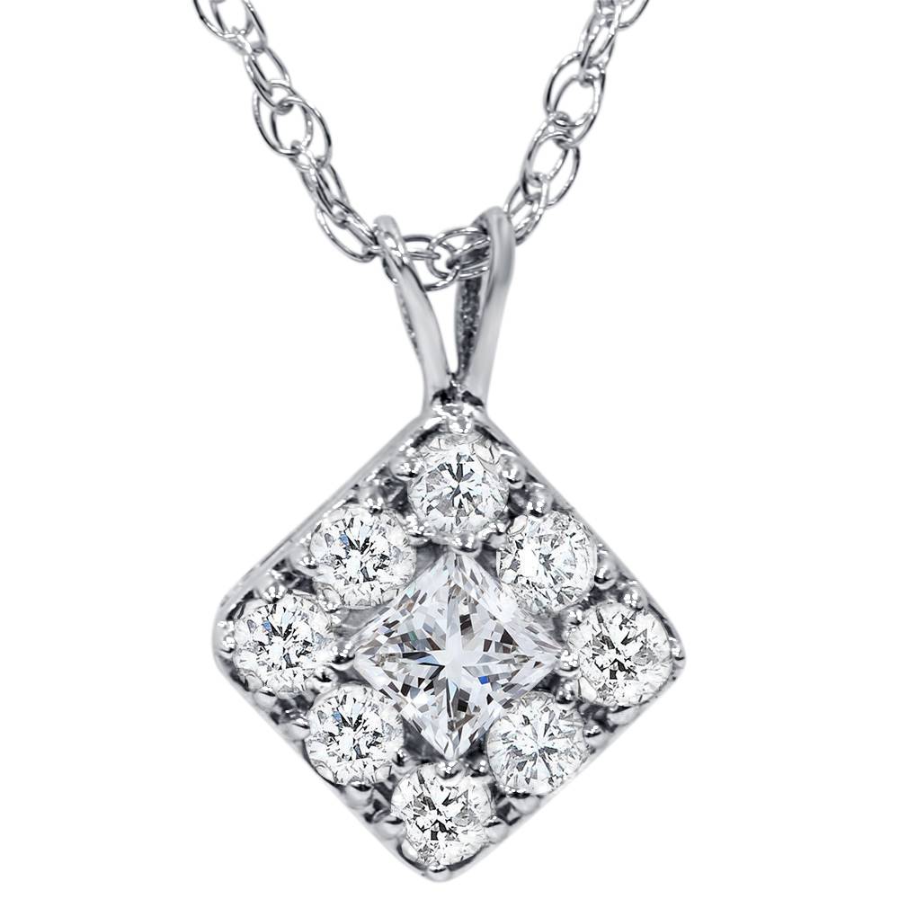 1/3ct Princess Cut Diamond Vintage Halo Pendant 10K White Gold