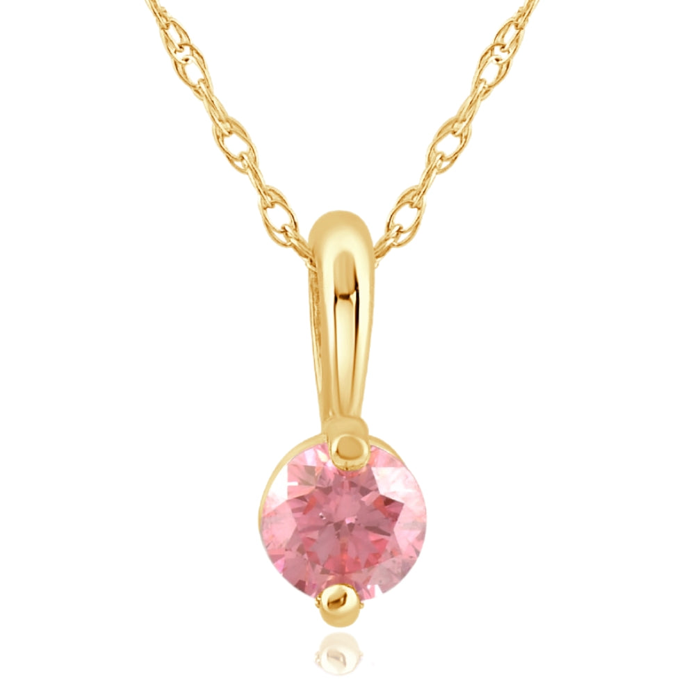 1/4Ct Pink Diamond Solitaire Pendant 14k Yellow Gold 18' Necklace Lab Grown