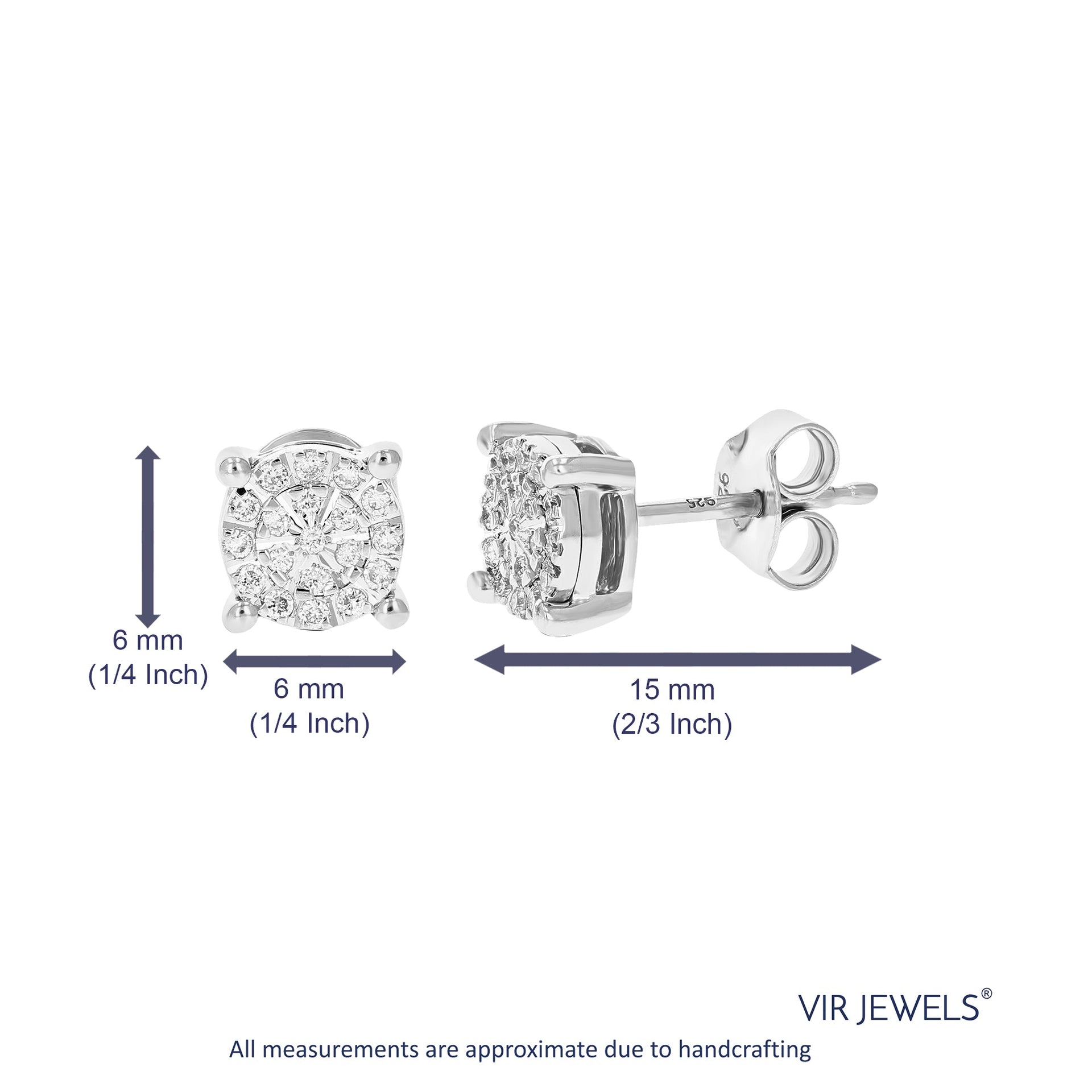 1/6 cttw 38 Stones Round Lab Grown Diamond Studs Earrings .925 Sterling Silver Prong Set Round Shape