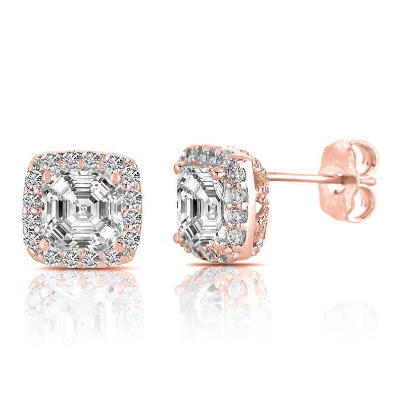Genevive Jewelry Sterling Silver Rose Gold Plated Square Stud Earrings