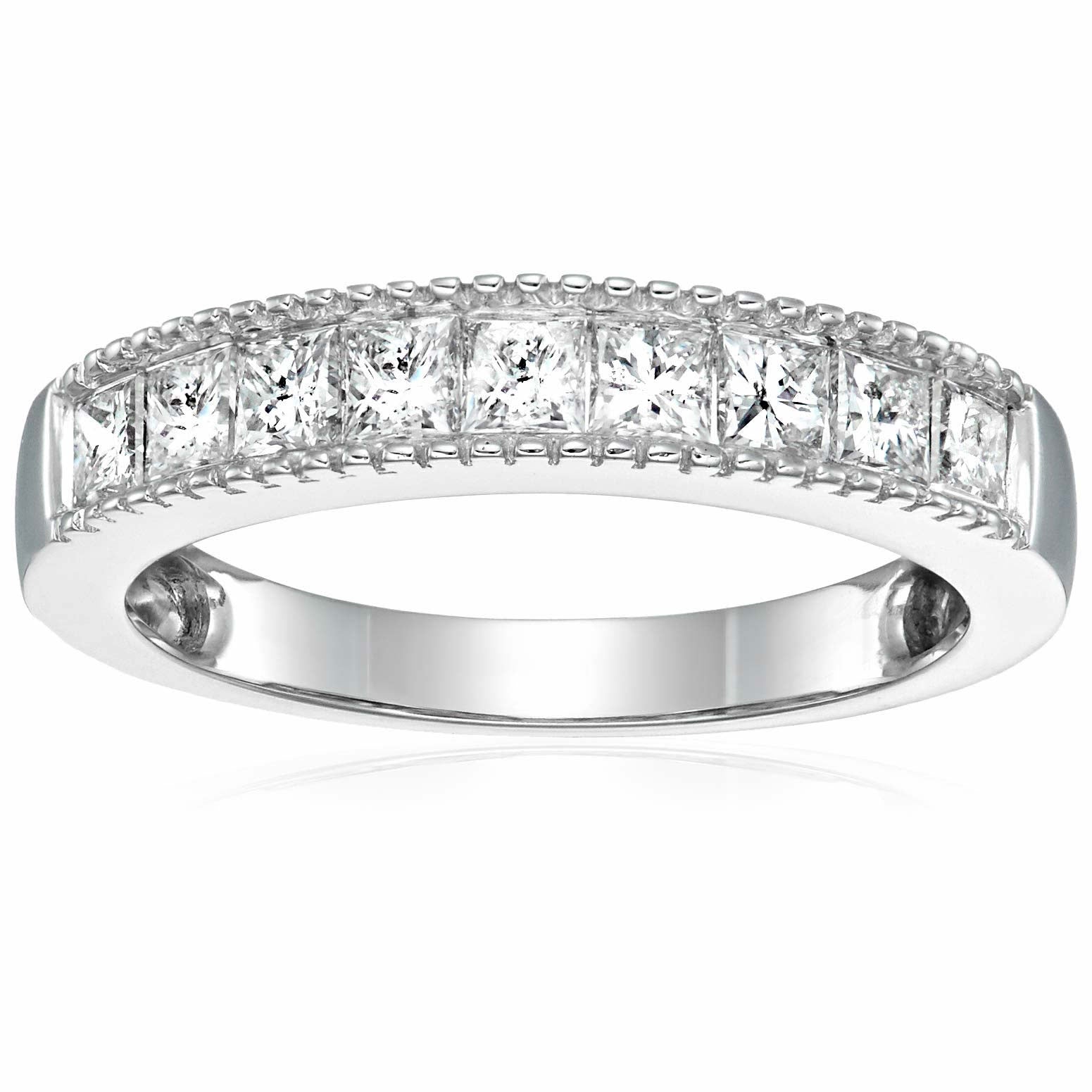 1.50 Cttw Princess Diamond Wedding Band With Milgrain 14K Gold