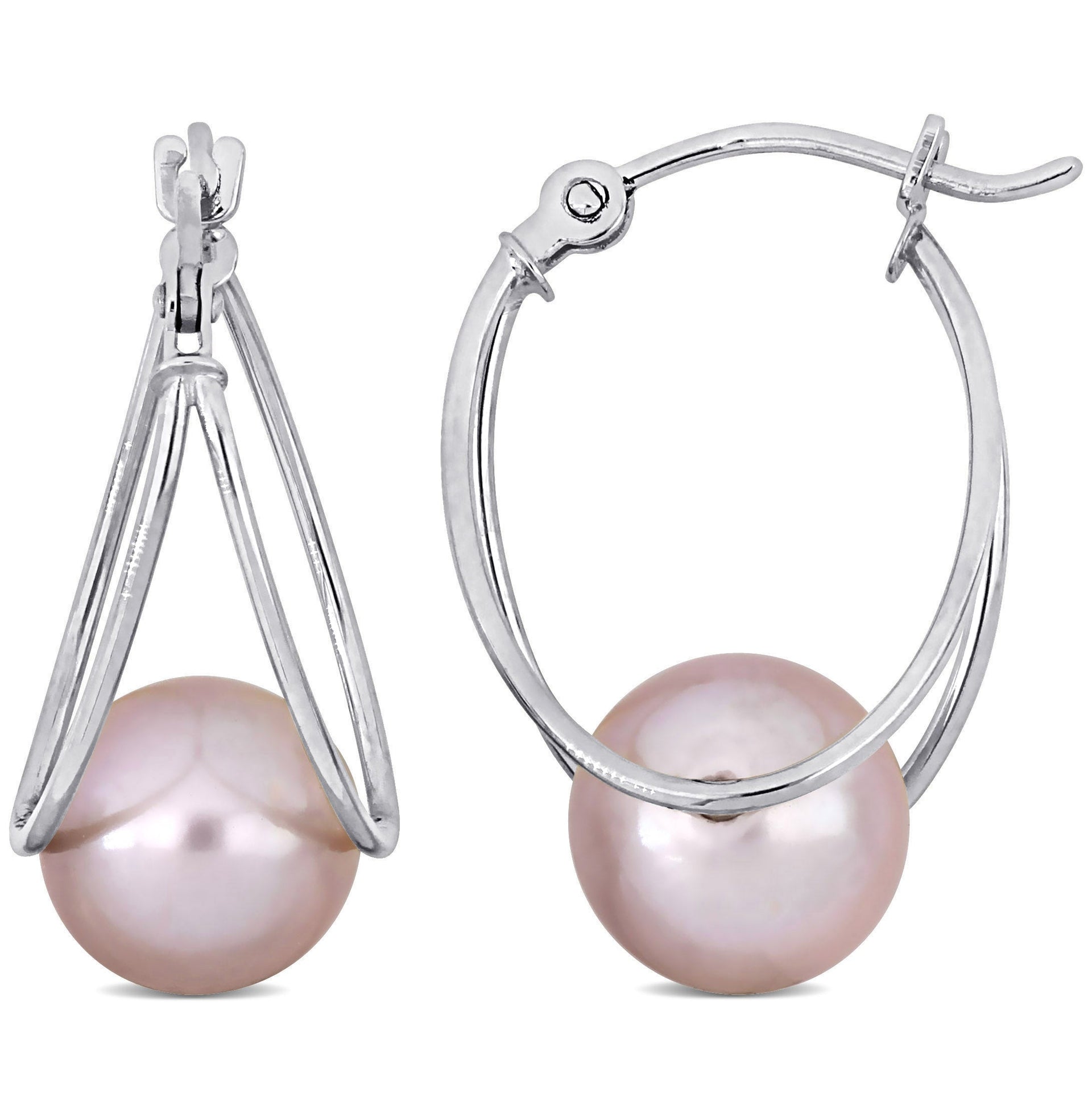 Mimi & Max 8-8.5mm Pink Cultured Freshwater Pearl Drop Earrings in 10k White Gold