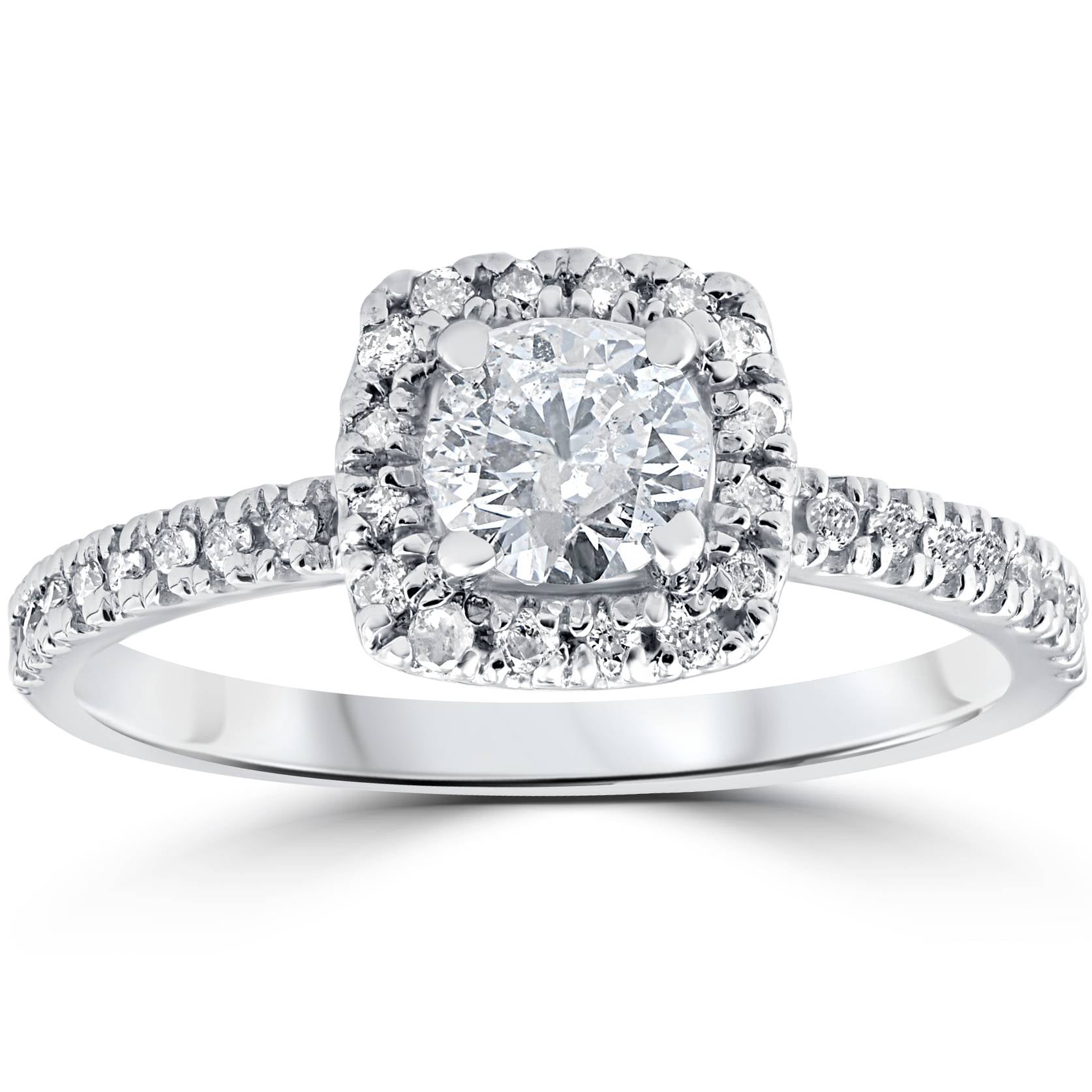 3/4ct Cushion Halo Diamond Engagement Ring 14K White Gold