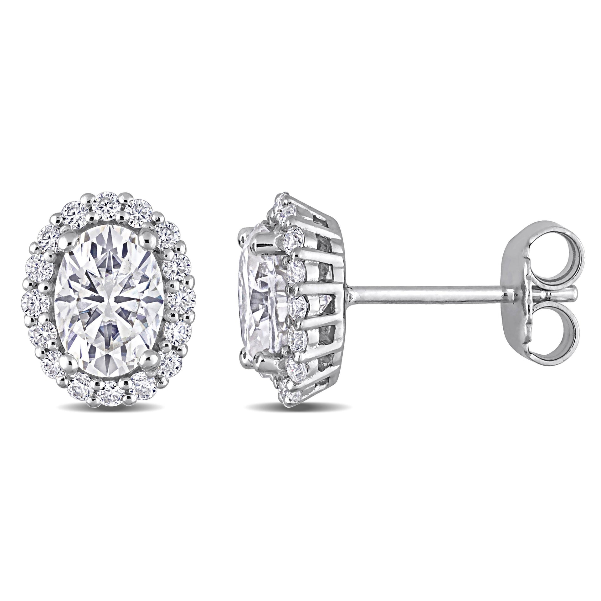 Mimi & Max 2 1/3ct DEW Created Moissanite Oval Halo Stud Earrings in Sterling Silver