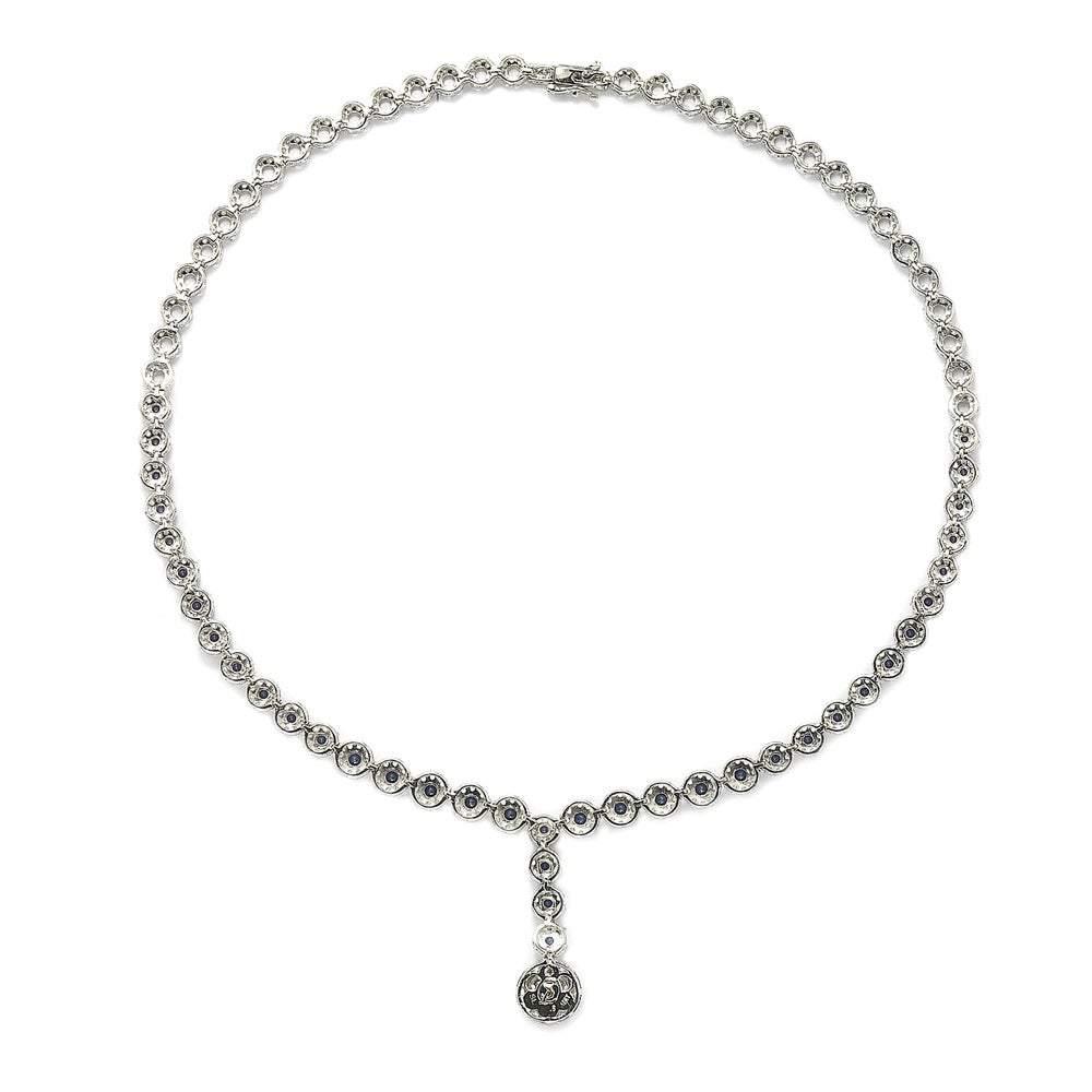 Suzy Levian Sterling Silver Round-Cut Y-Shaped Blue Sapphire & Diamond Accent Necklace