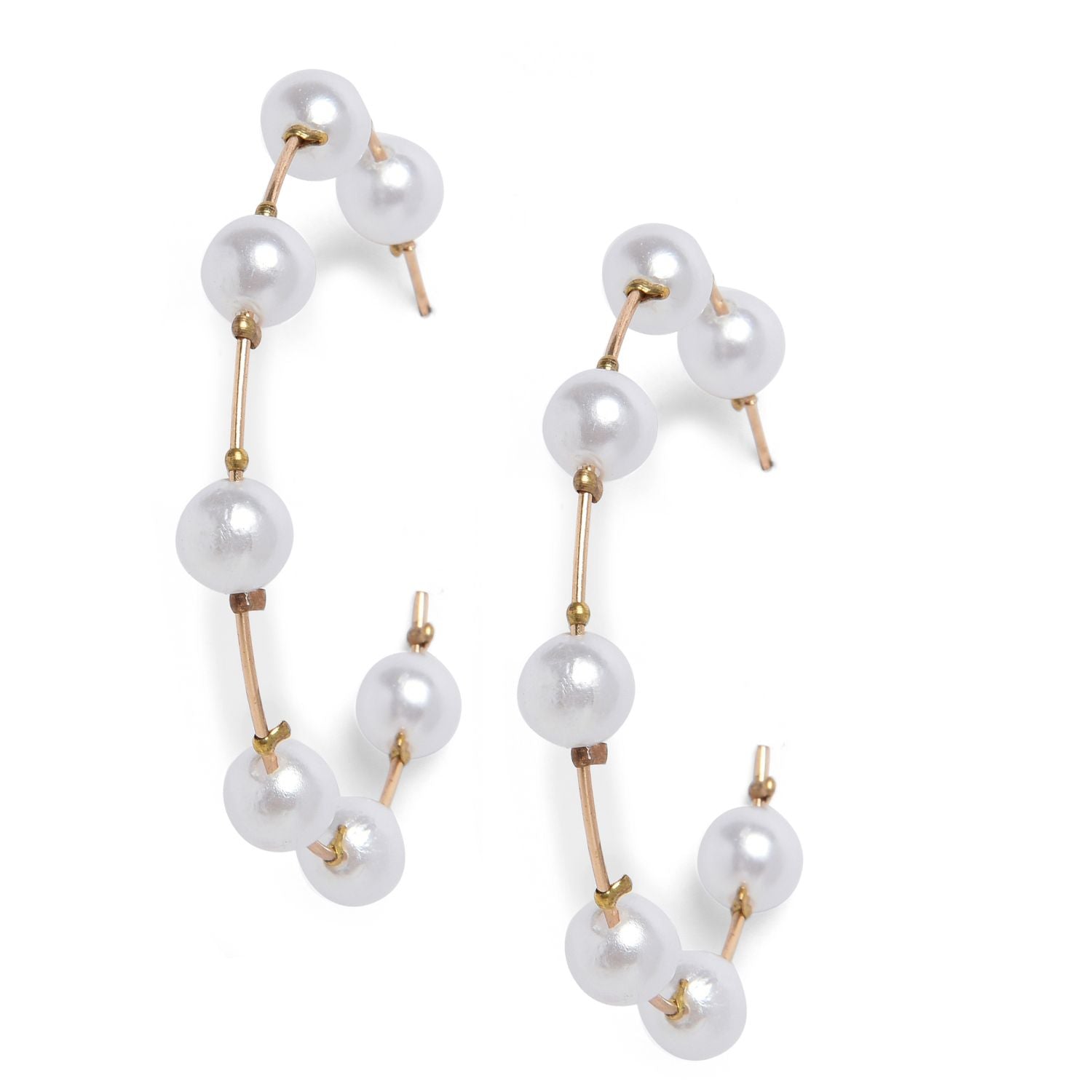 Gold-plated Pearl Half Hoop Earrings