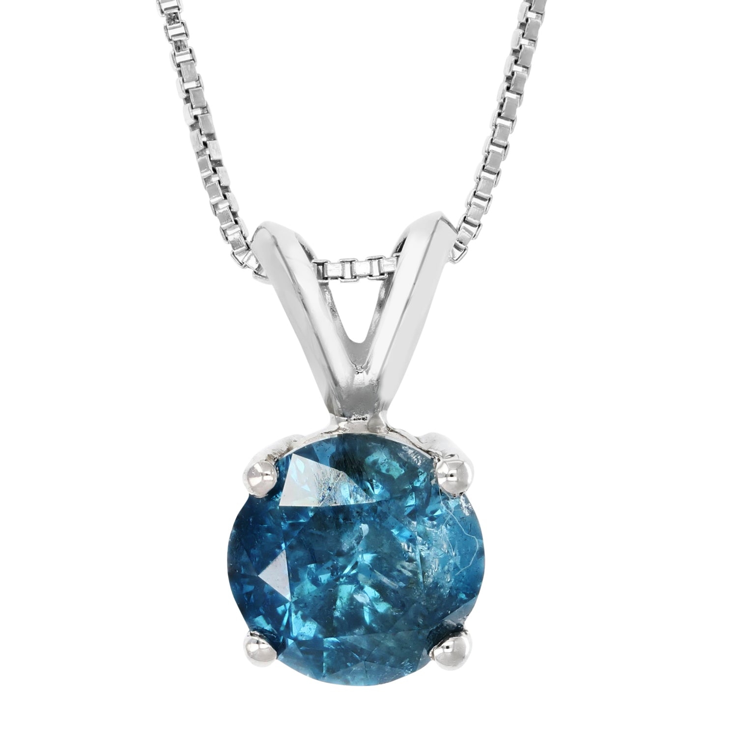 1.65 cttw Blue Diamond Solitaire Pendant Necklace 14K White Gold Round and Chain