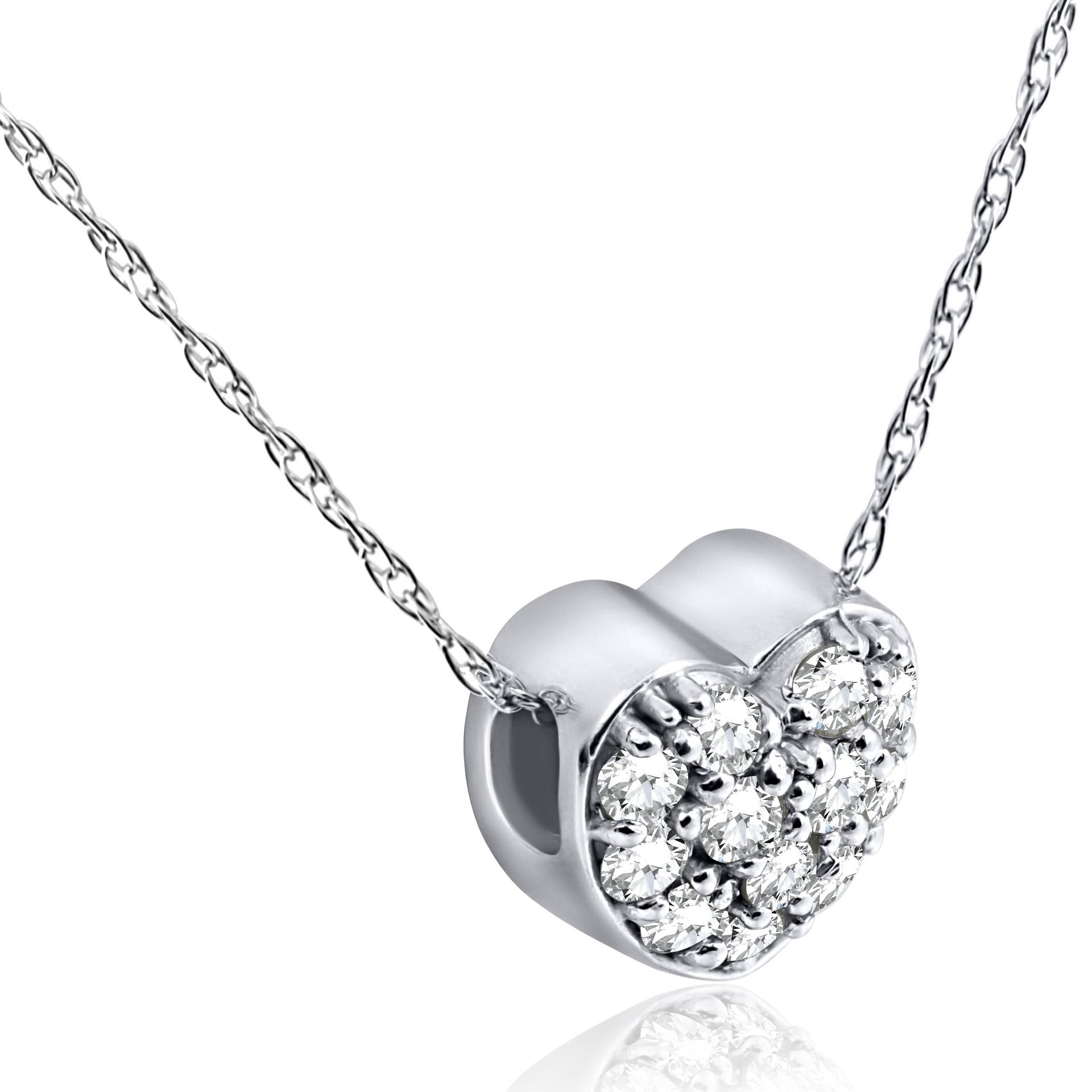 1/4ct Pave Diamond Petite Heart Pendant 14K White Gold 1/4'