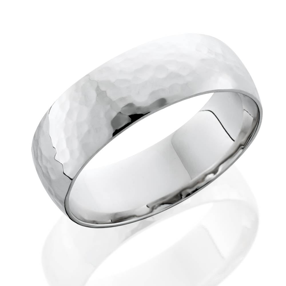 7mm Polished Hammered Wedding Band 10K White Gold Size Selectable