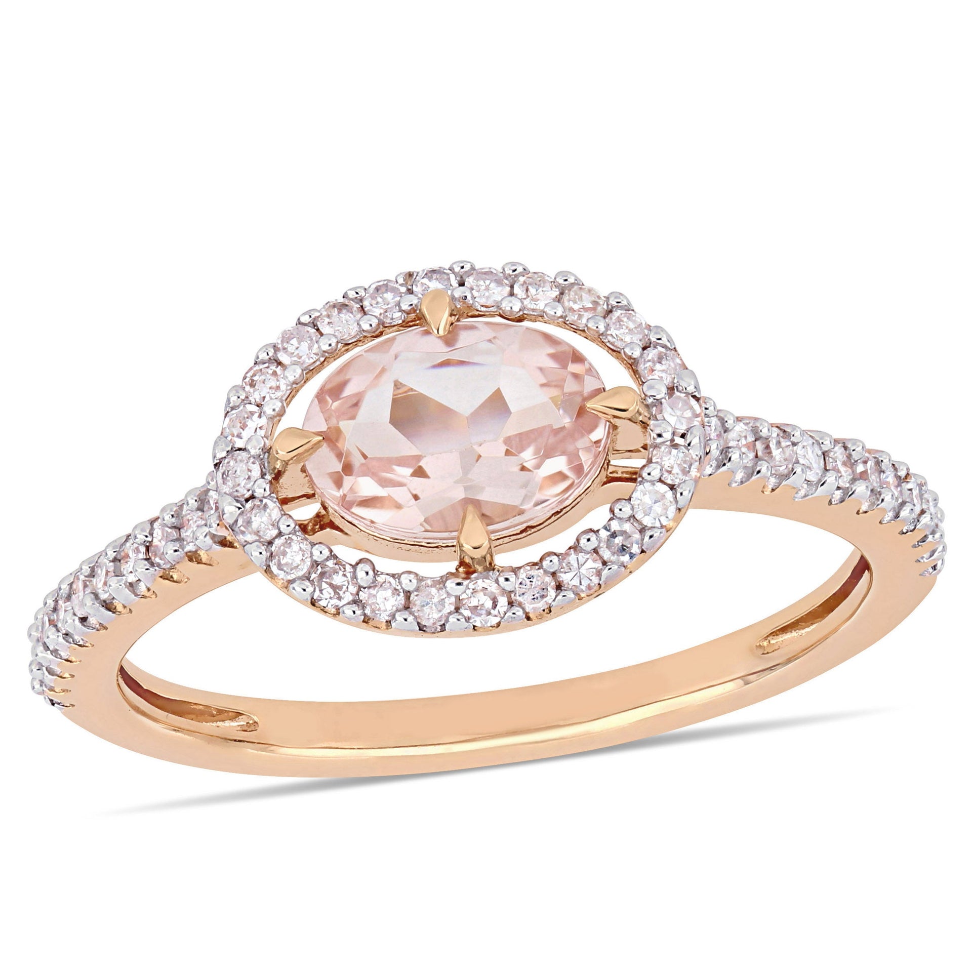 Mimi & Max Morganite And 1/4ct TW Diamond Floating Halo Ring 14k Rose Gold