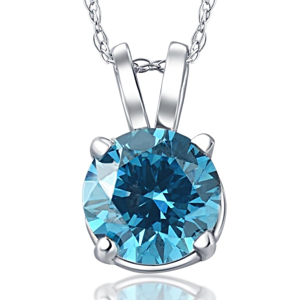 2 CT Blue Diamond Solitaire 14K White Gold Pendant
