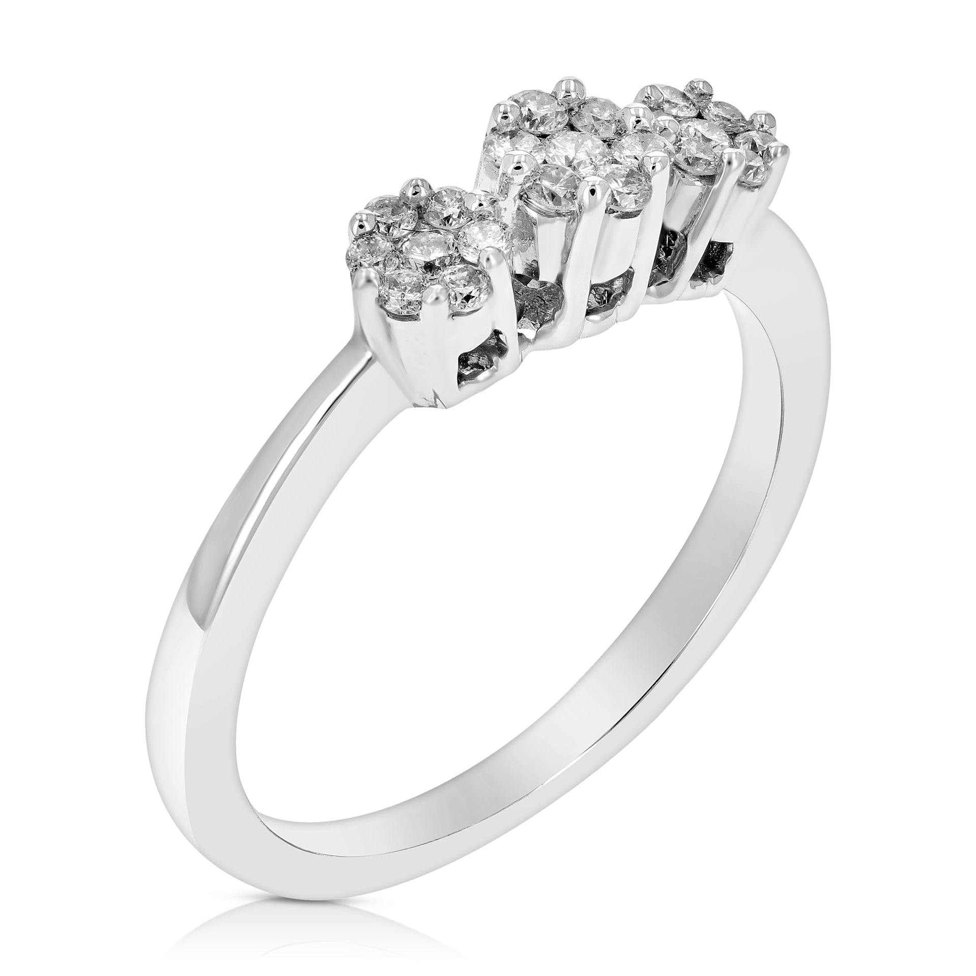 1/4 cttw 3 Stone Diamond Engagement Ring 14K White Gold Cluster Composite