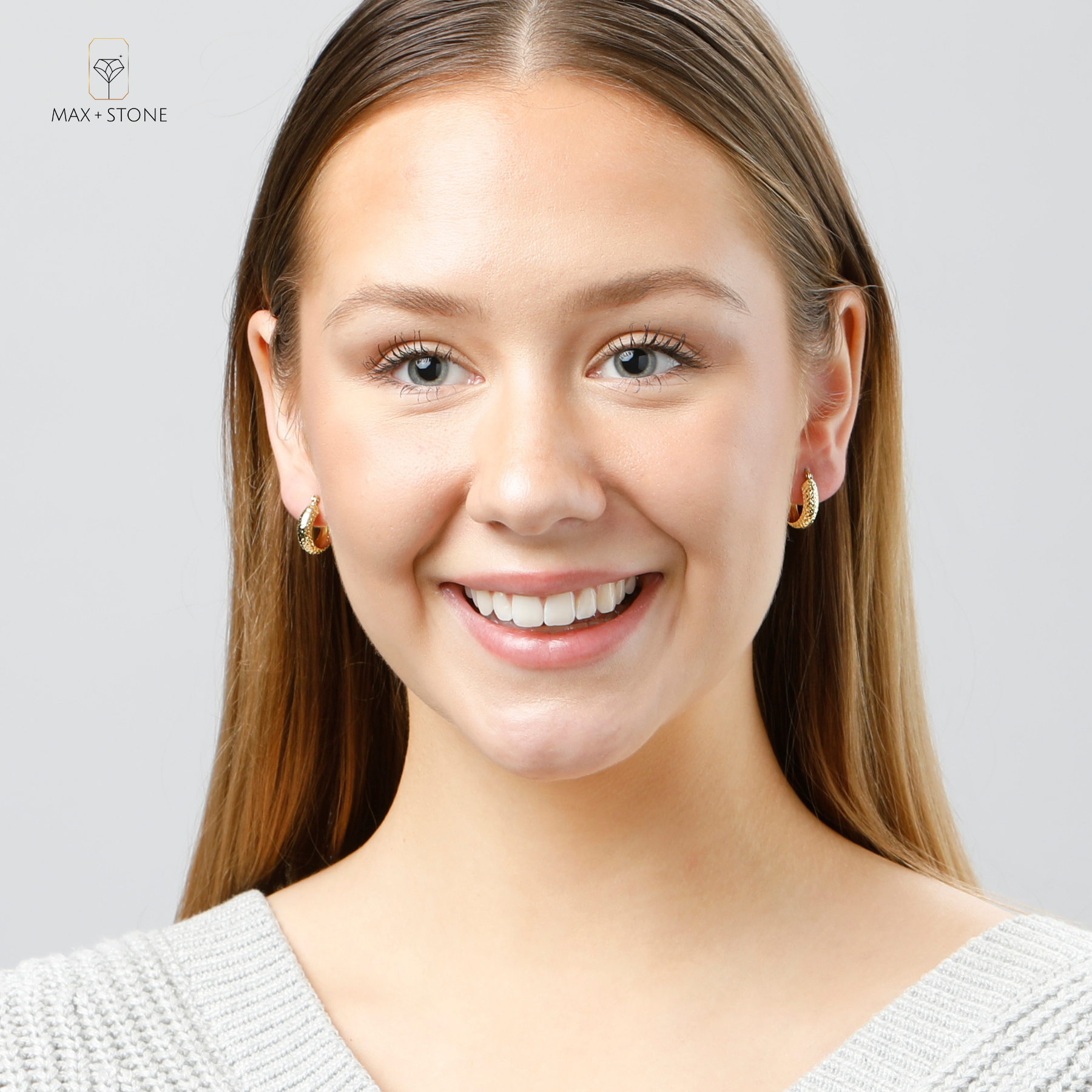 Solid 14K Yellow Gold 18MM Diamond Cut Hoop Earrings with Click-top Closure