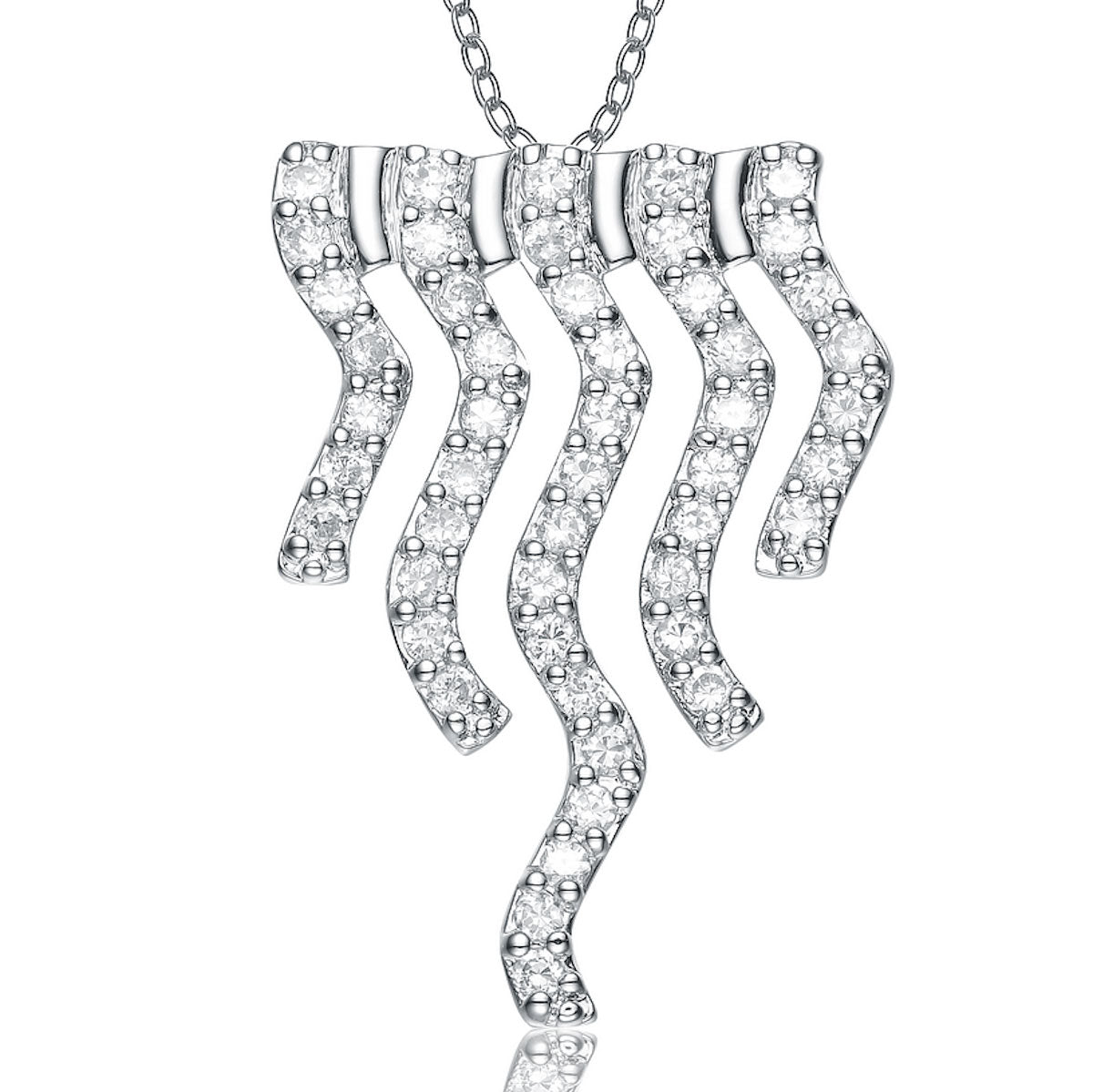 Sterling Silver Cubic Zirconia Zig Zag Necklace