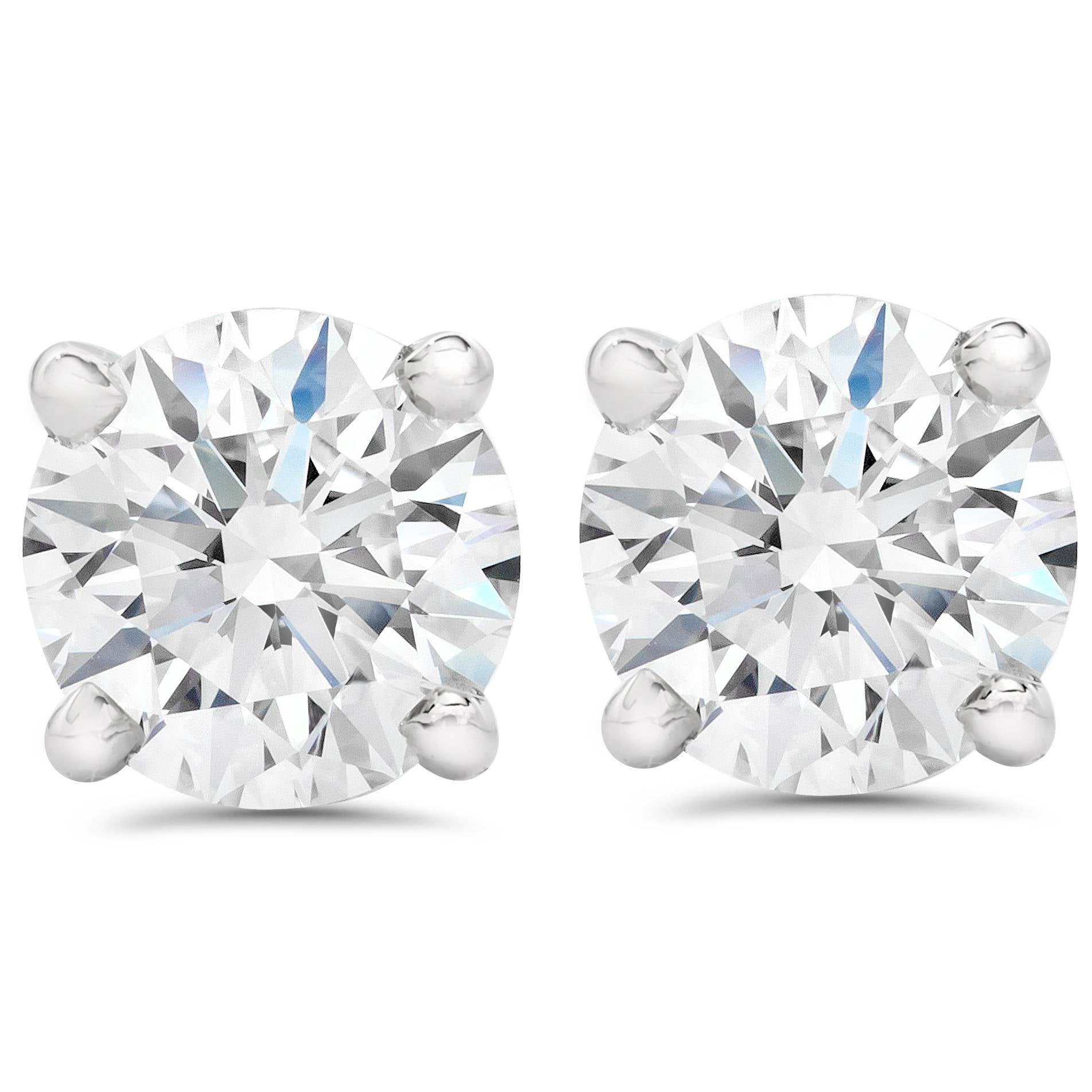 1 1/2 ct Round Round Diamond Studs with Screw Backs 14k White Gold Enhanced