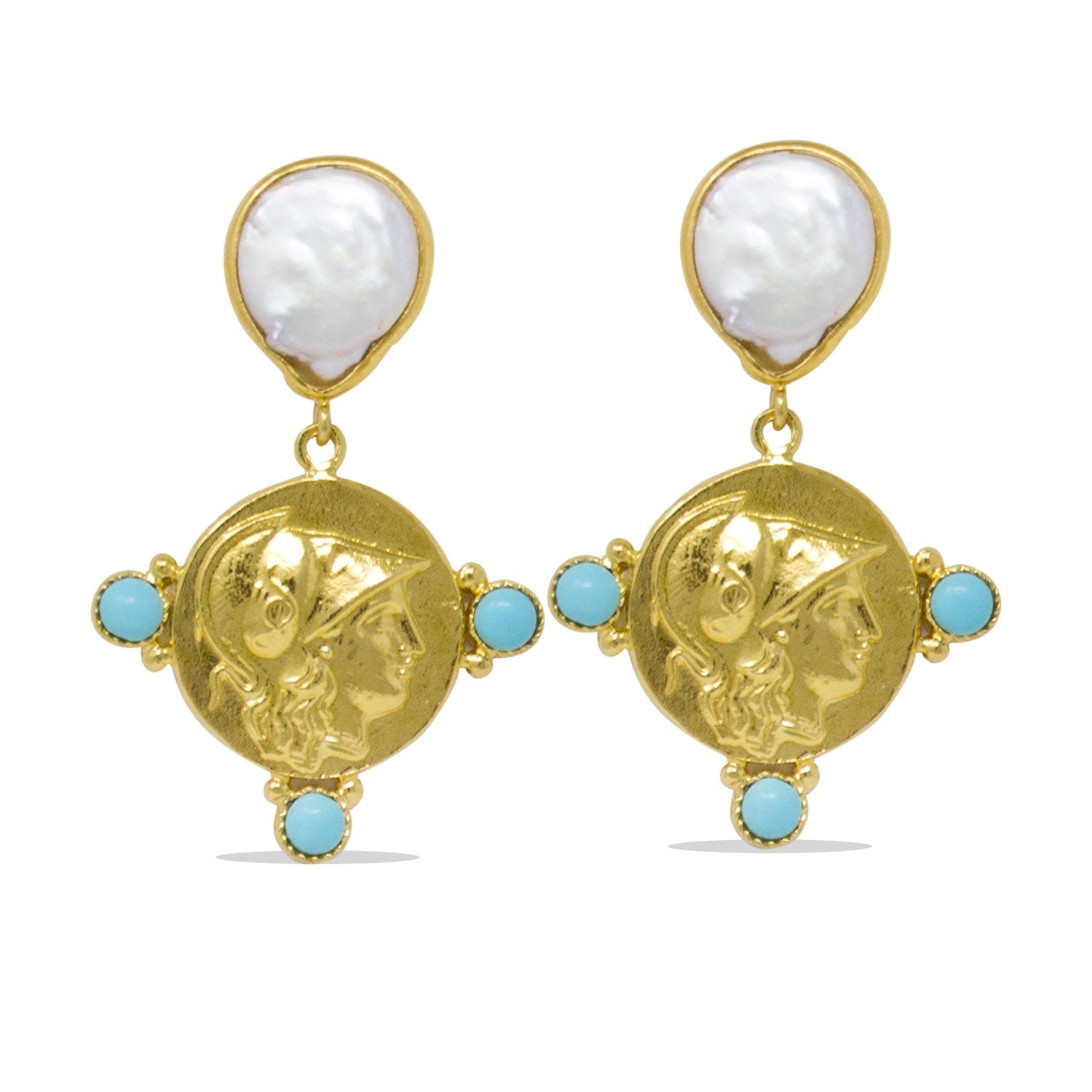 Athena Pearl & Turquoise Drop Earrings