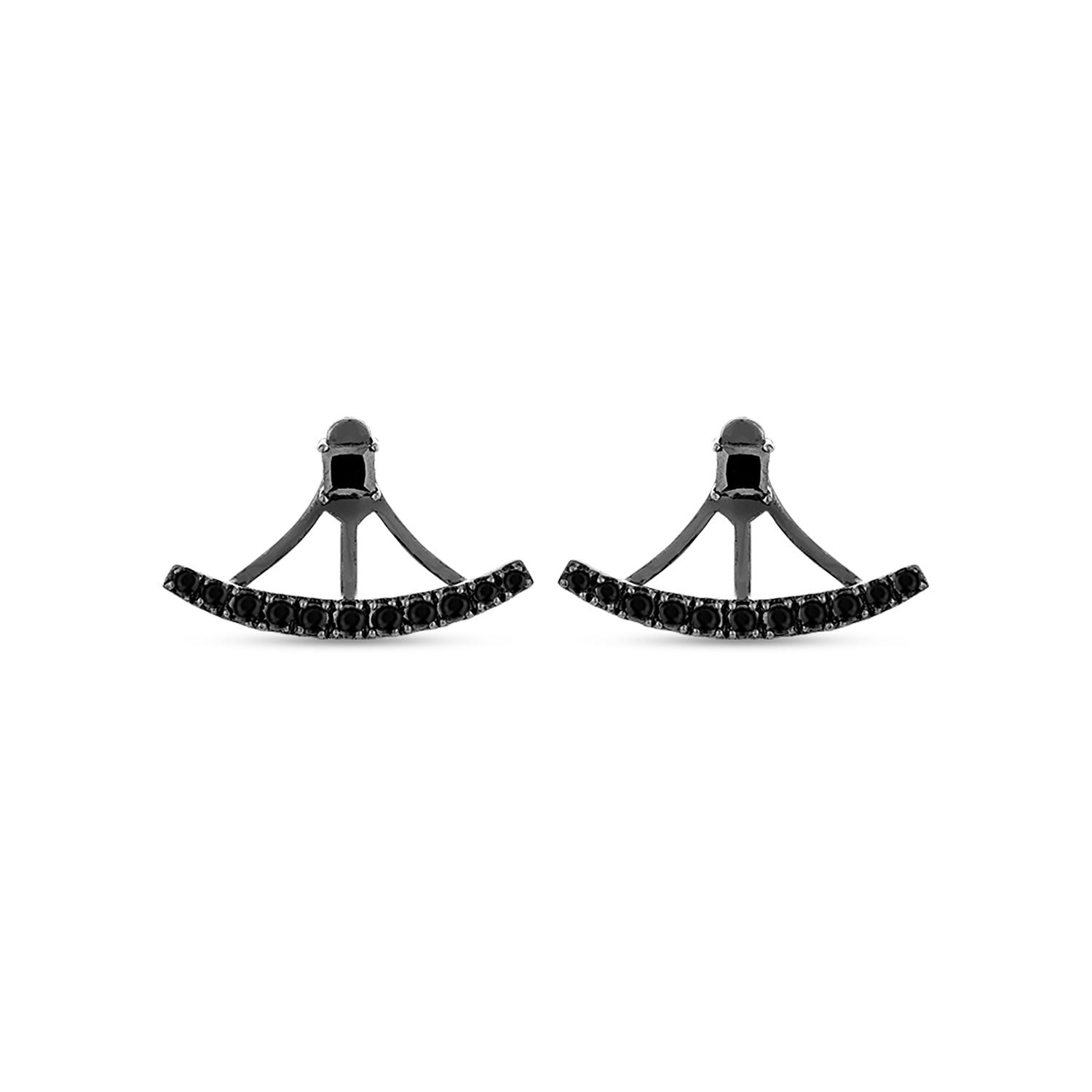 Complete Ear Jacket With Man Made Cz Diamond Stimulant In Black Rhodium