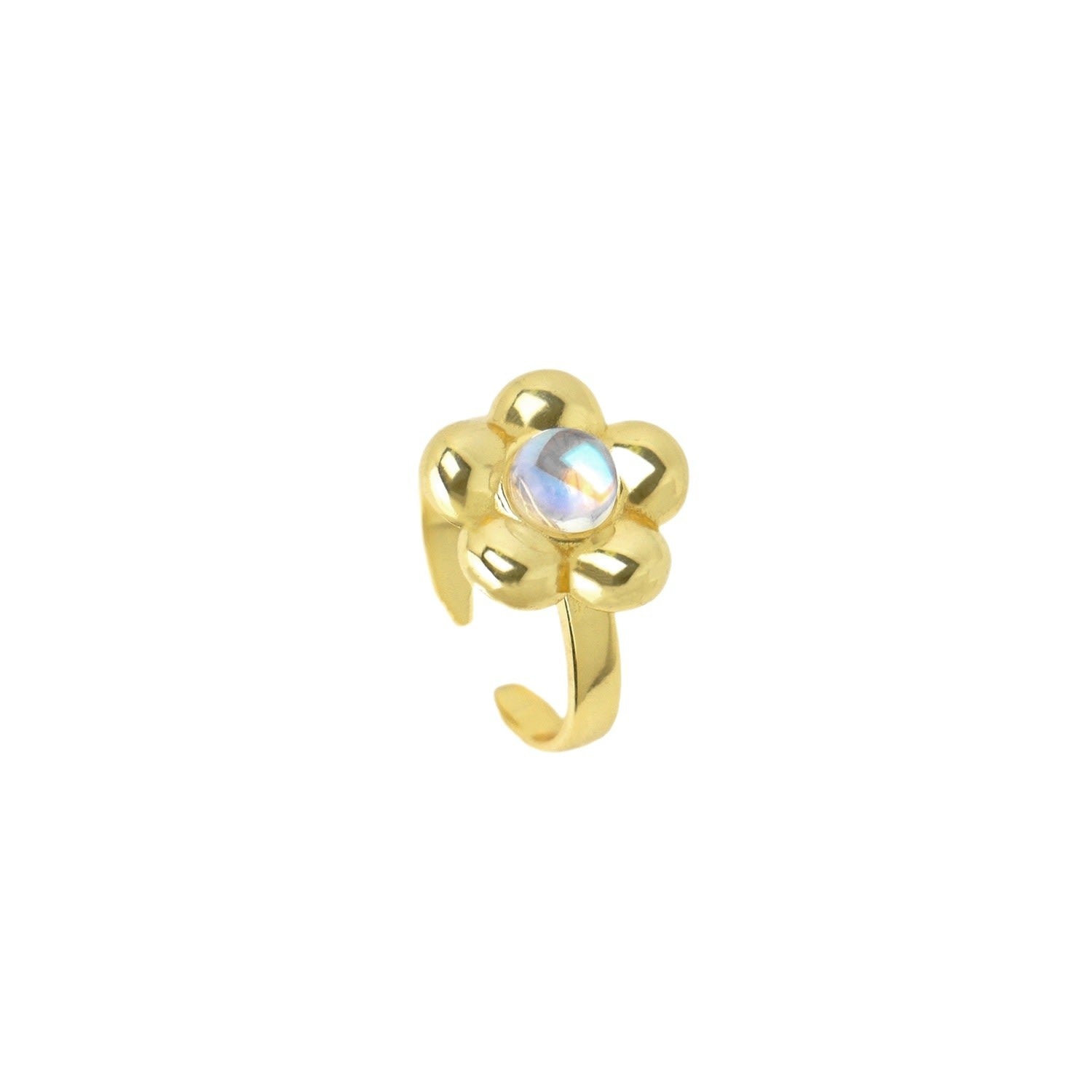 Flower Power Ring With Iridescent Crystal Center, Gold Vermeil