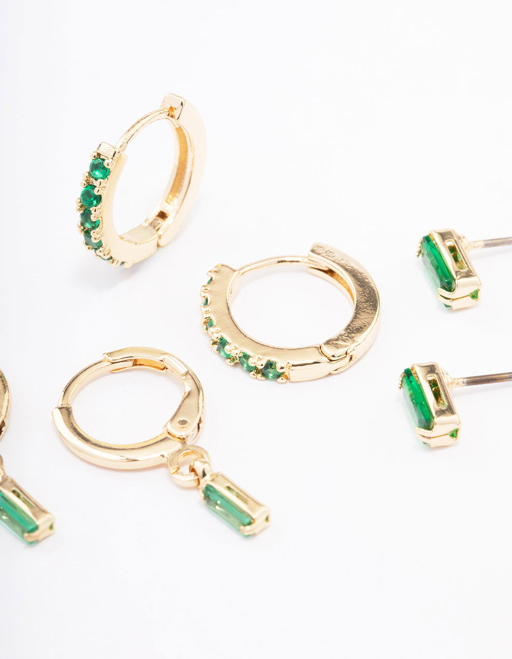 Lovisa Gold Plated Emerald Green Baguette Stud & Huggie Earring Pack