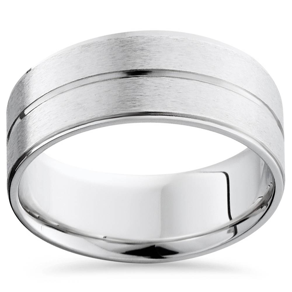 Channel & Beveled Edge Wedding Band 14K White Gold Size Selectable