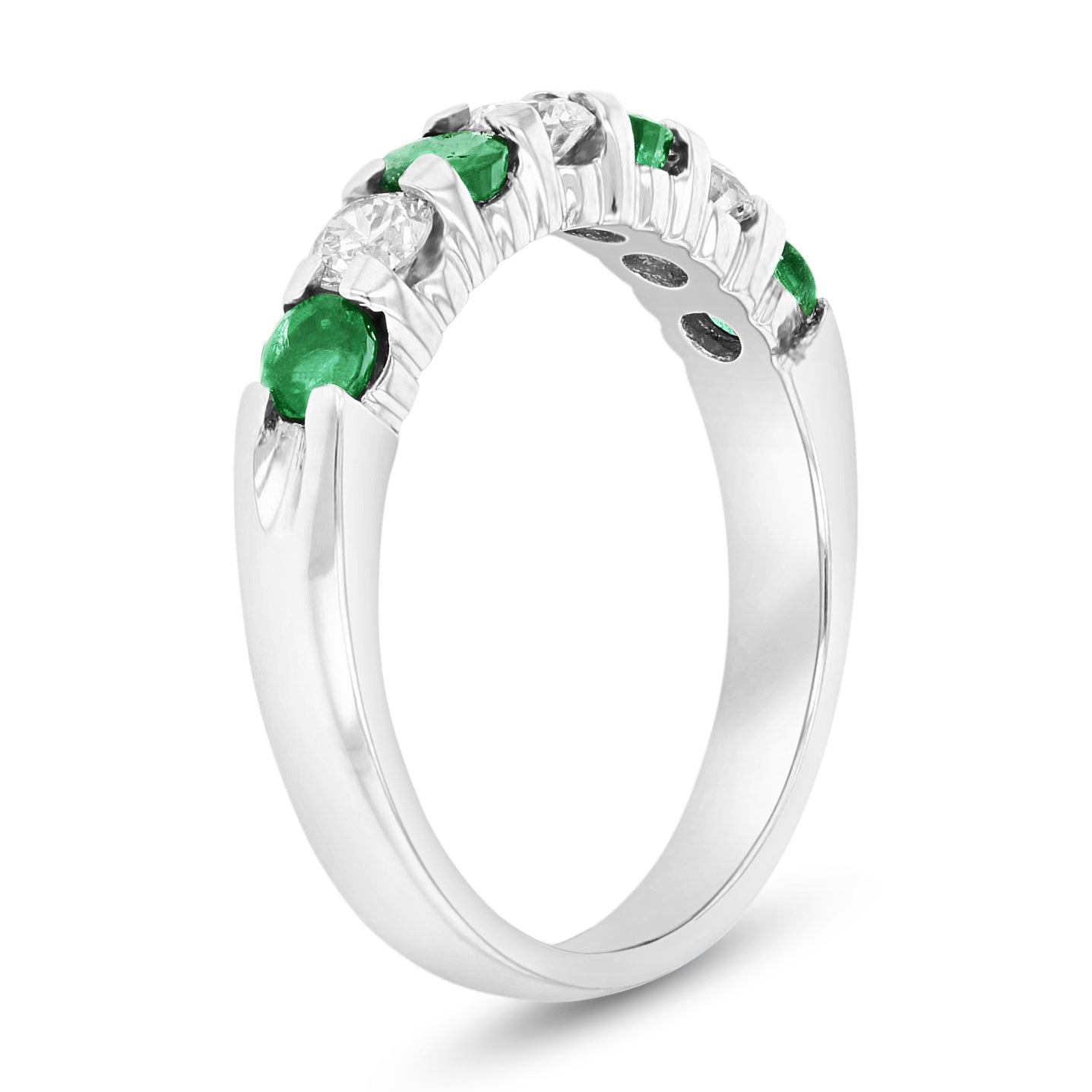 14K Gold Ring 1.00ct tw Round Diamonds and Emeralds Prong Set Band