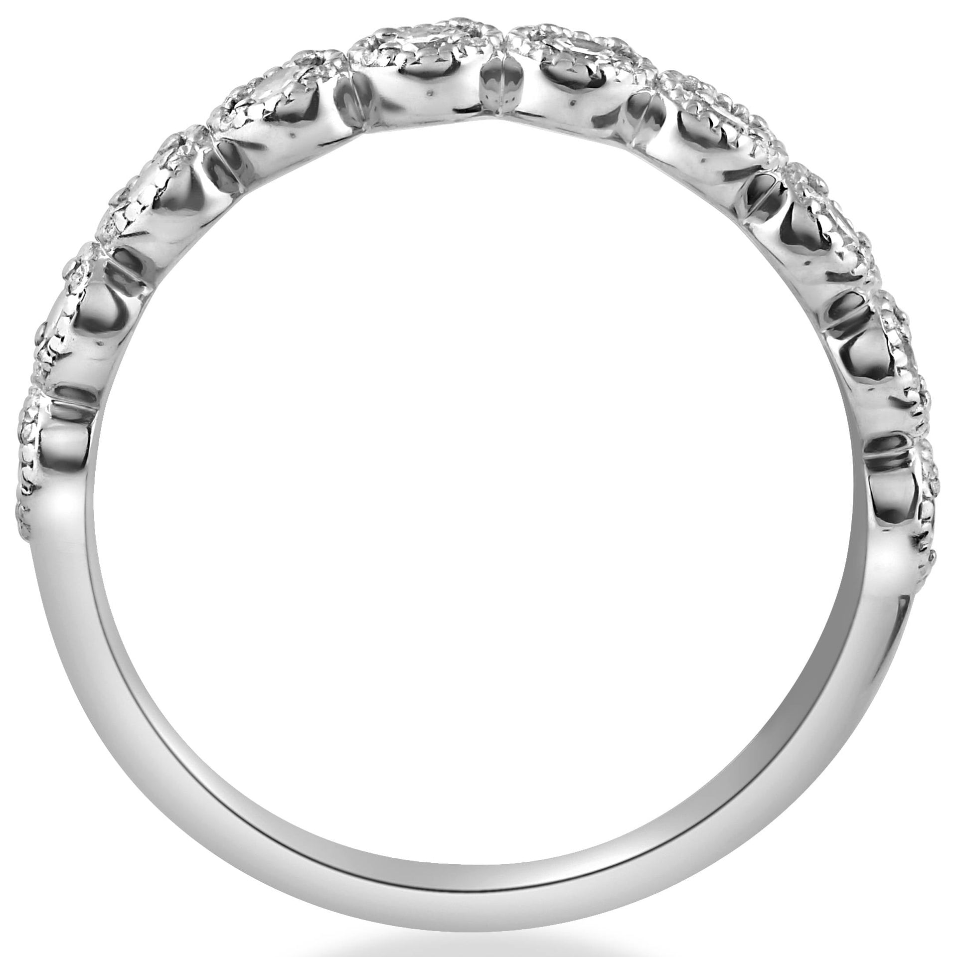 1/2 CT Diamond Ring Vintage Beaded Women's Wedding Band Antique 14k WG