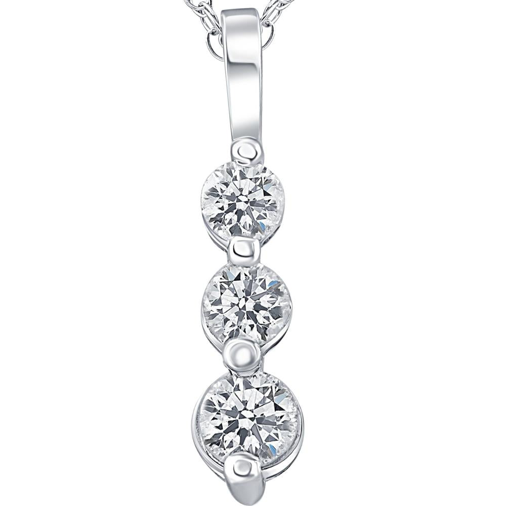 1ct Three Stone Diamond Pendant 14K White Gold