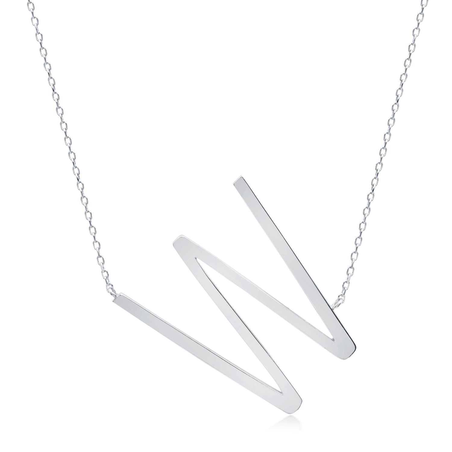 Sterling Silver Large Sideways Block Letter Initial with Extendable Cable Chain, 16 to 18 inches