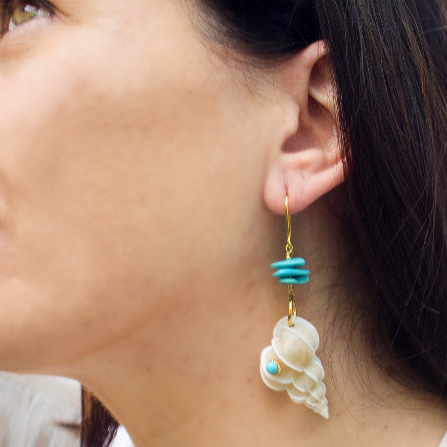 Turquoise & Wentletrap Shell Earrings
