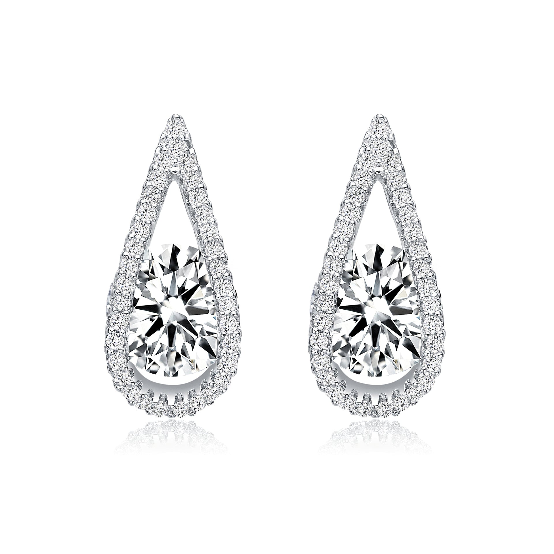 Sterling Silver Cubic Zirconia Pear Halo Drop Earrings