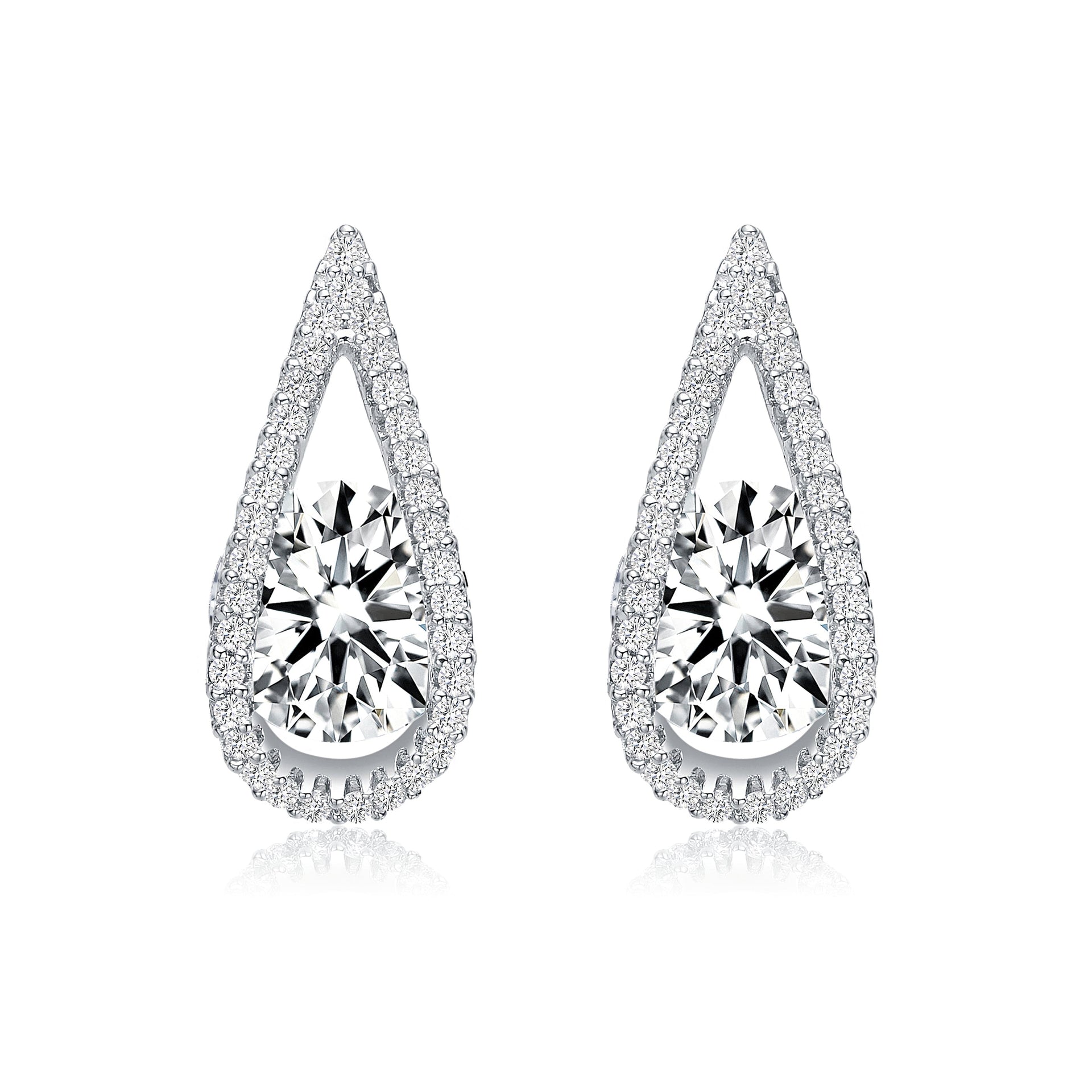 Sterling Silver Cubic Zirconia Pear Halo Drop Earrings