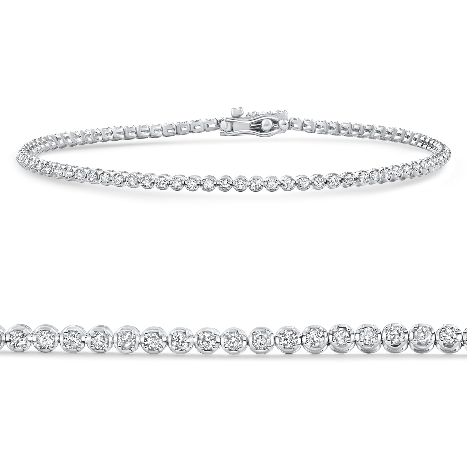 14k White Gold 1Ct TW Natural Diamond Tennis Line Bracelet 7'