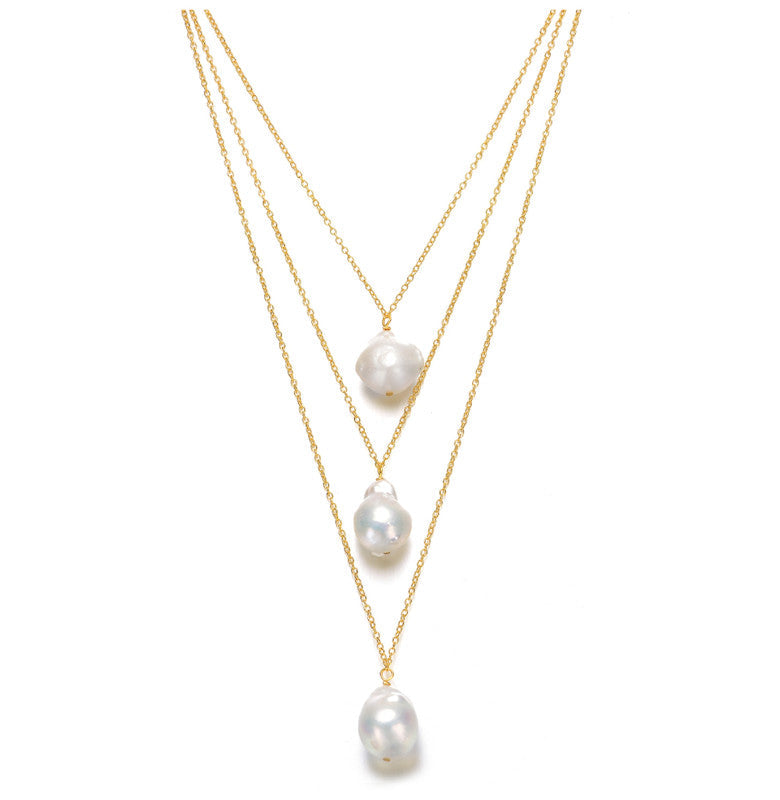 Sterling Silver 14k Gold Plated With Freshwater Pearl Layered Necklace