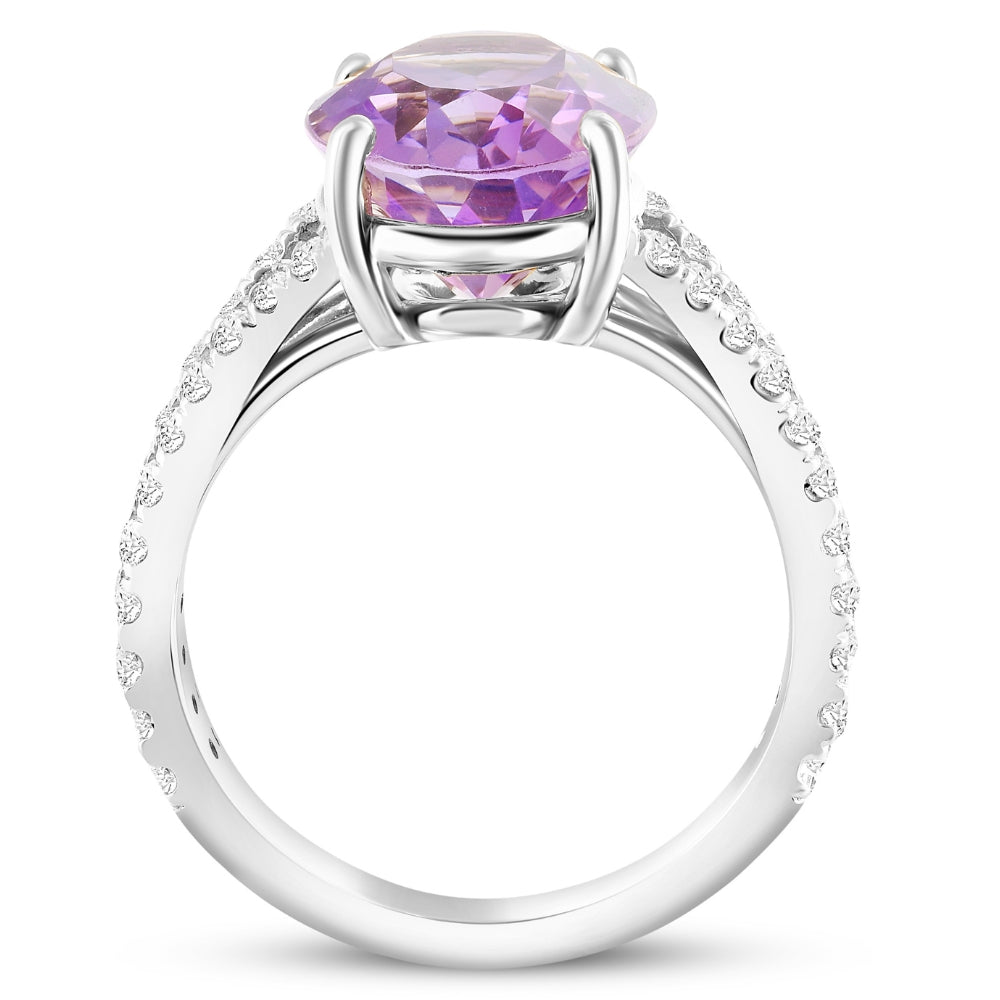 4 3/4 ct Amethyst Diamond Split Shank Engagement Ring 14k White or Yellow Gold
