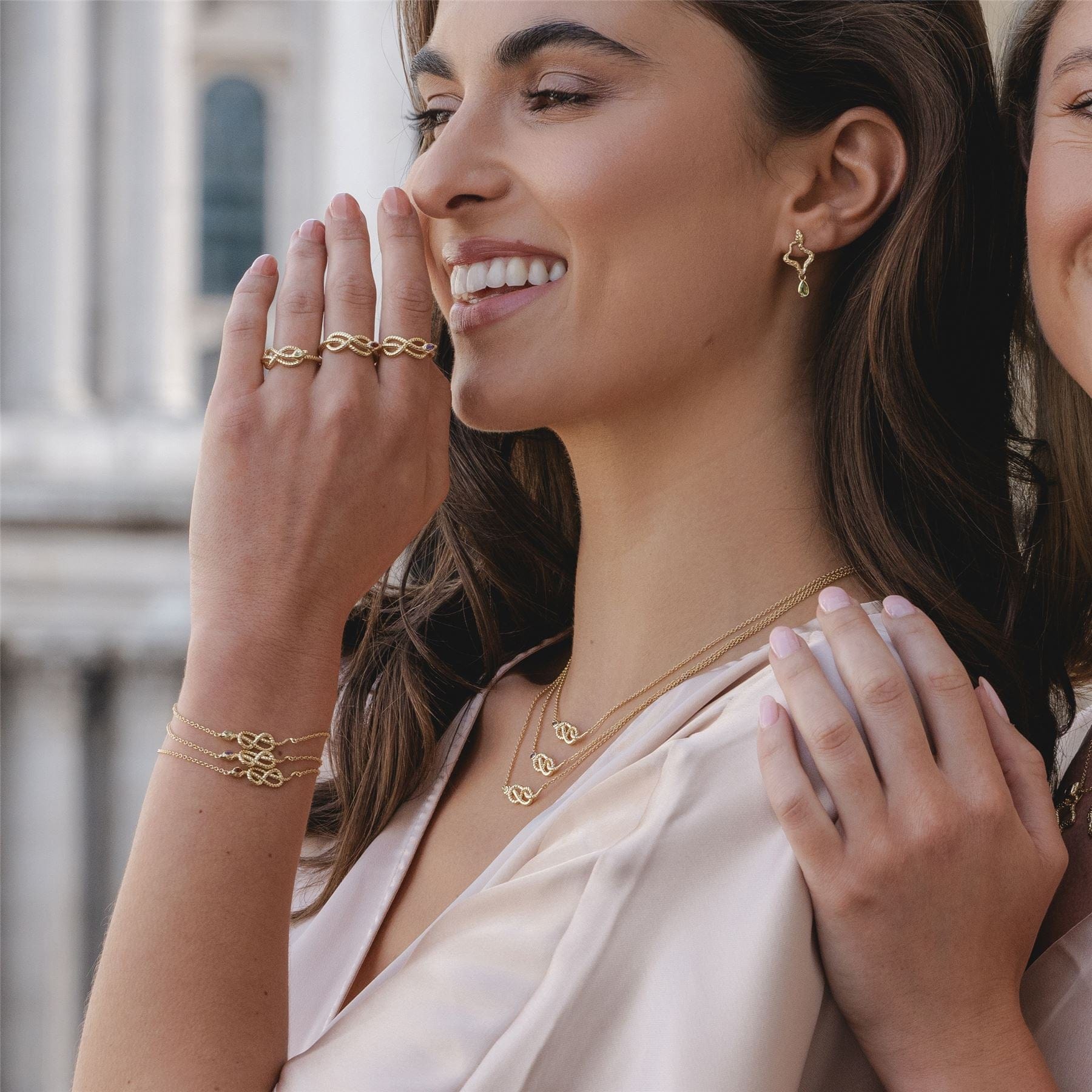 Ecfew Peridot Winding Snake Ring In Gold Plated Sterling Silver