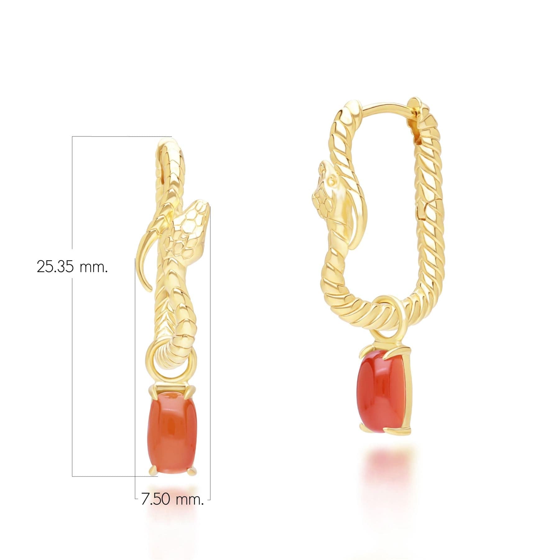 Ecfew Carnelian Snake Dangle Hoop Earrings Gold Plated