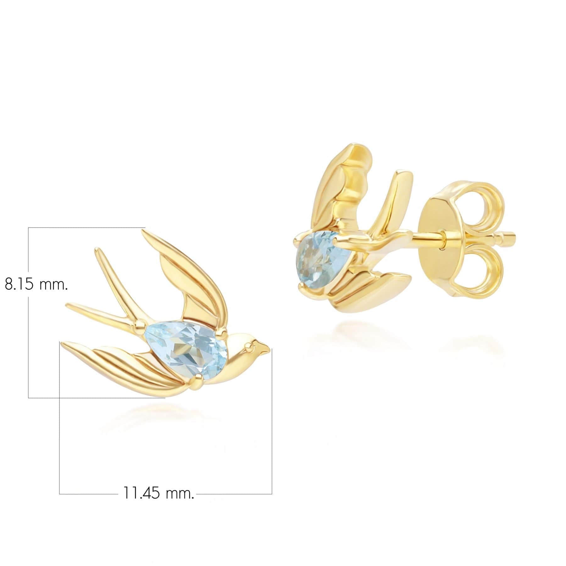 Ecfew Creator Blue Topaz Hummingbird Stud Earrings In Gold Plated Sterling Silver