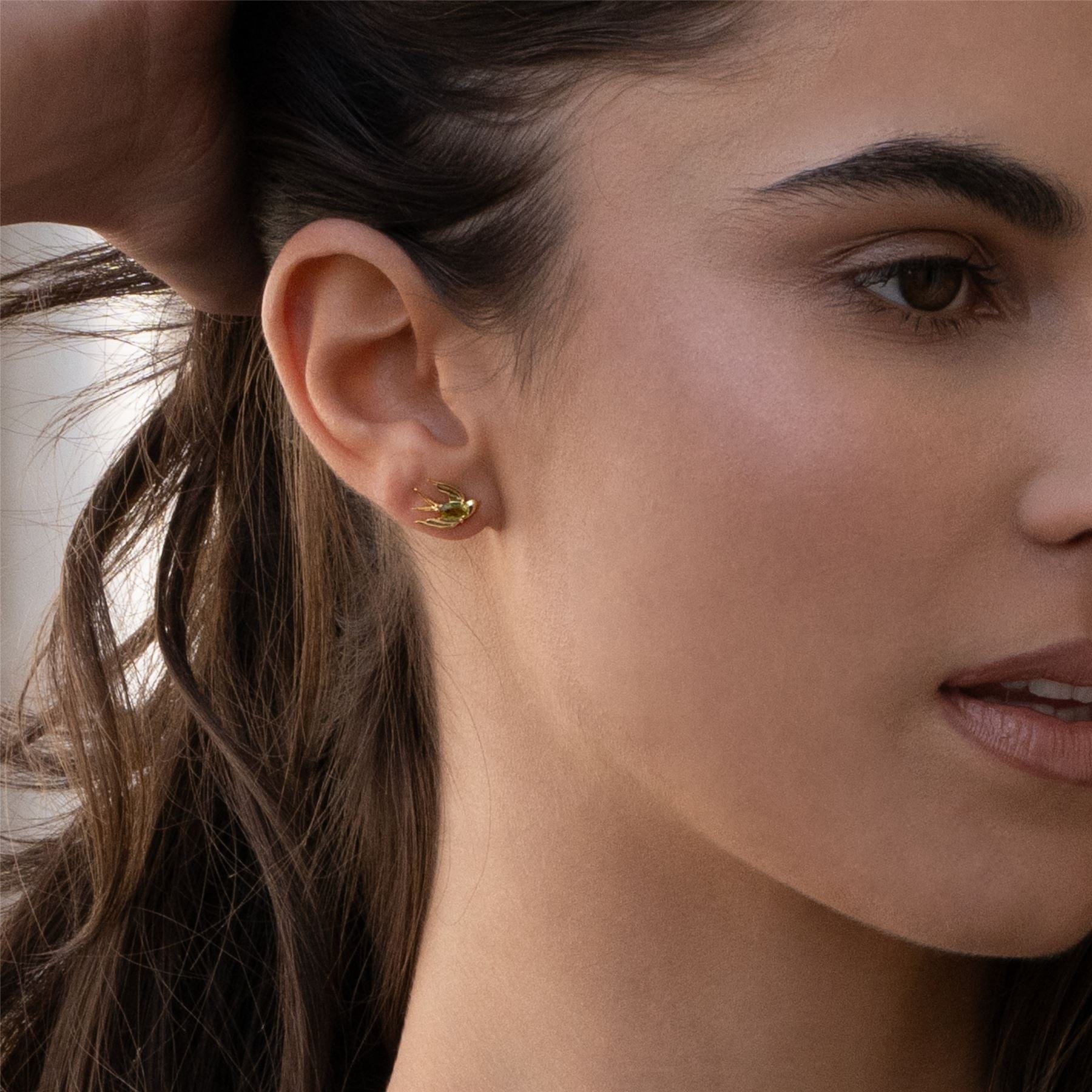 Ecfew Creator Peridot Hummingbird Stud Earrings Gold Plated