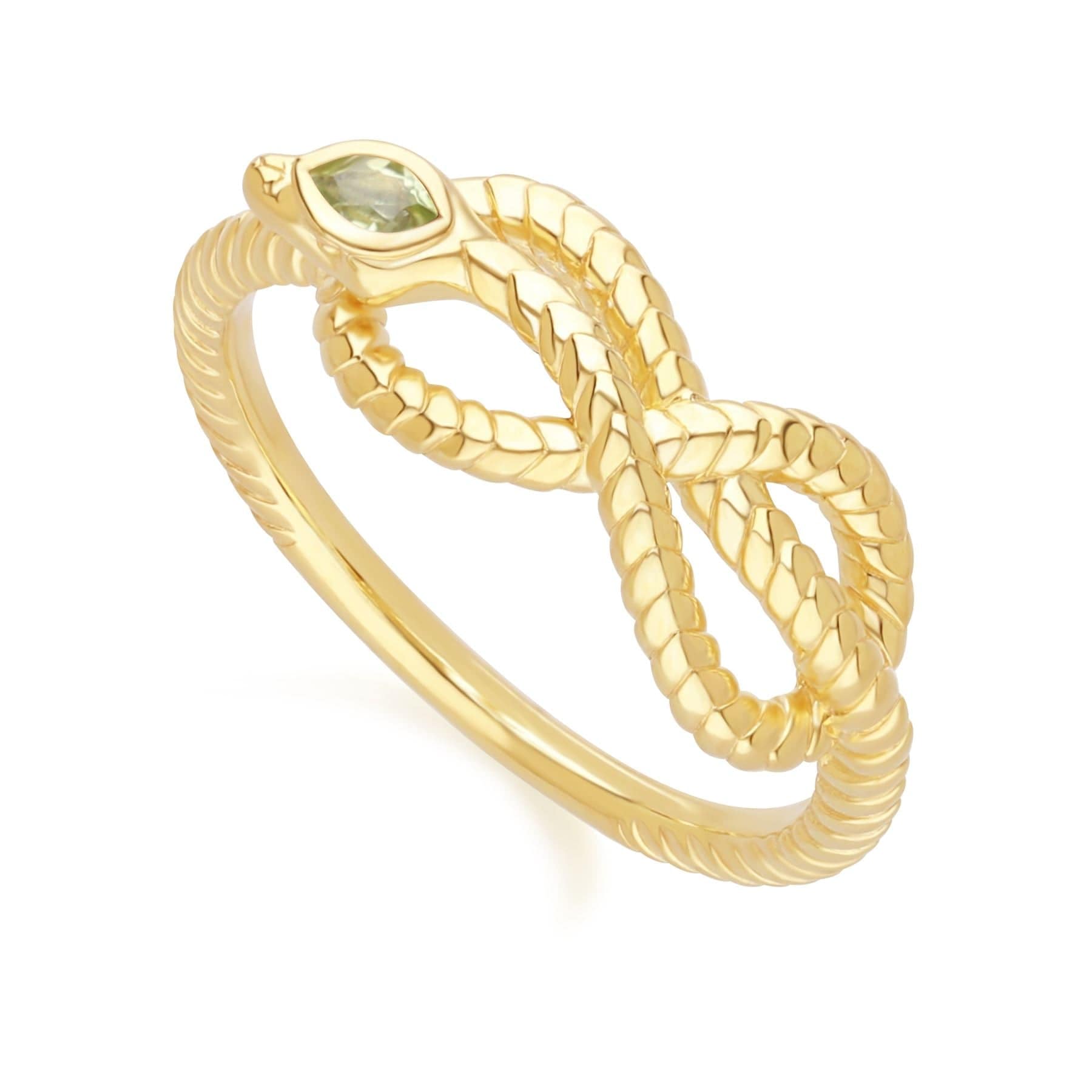Ecfew Peridot Winding Snake Ring In Gold Plated Sterling Silver