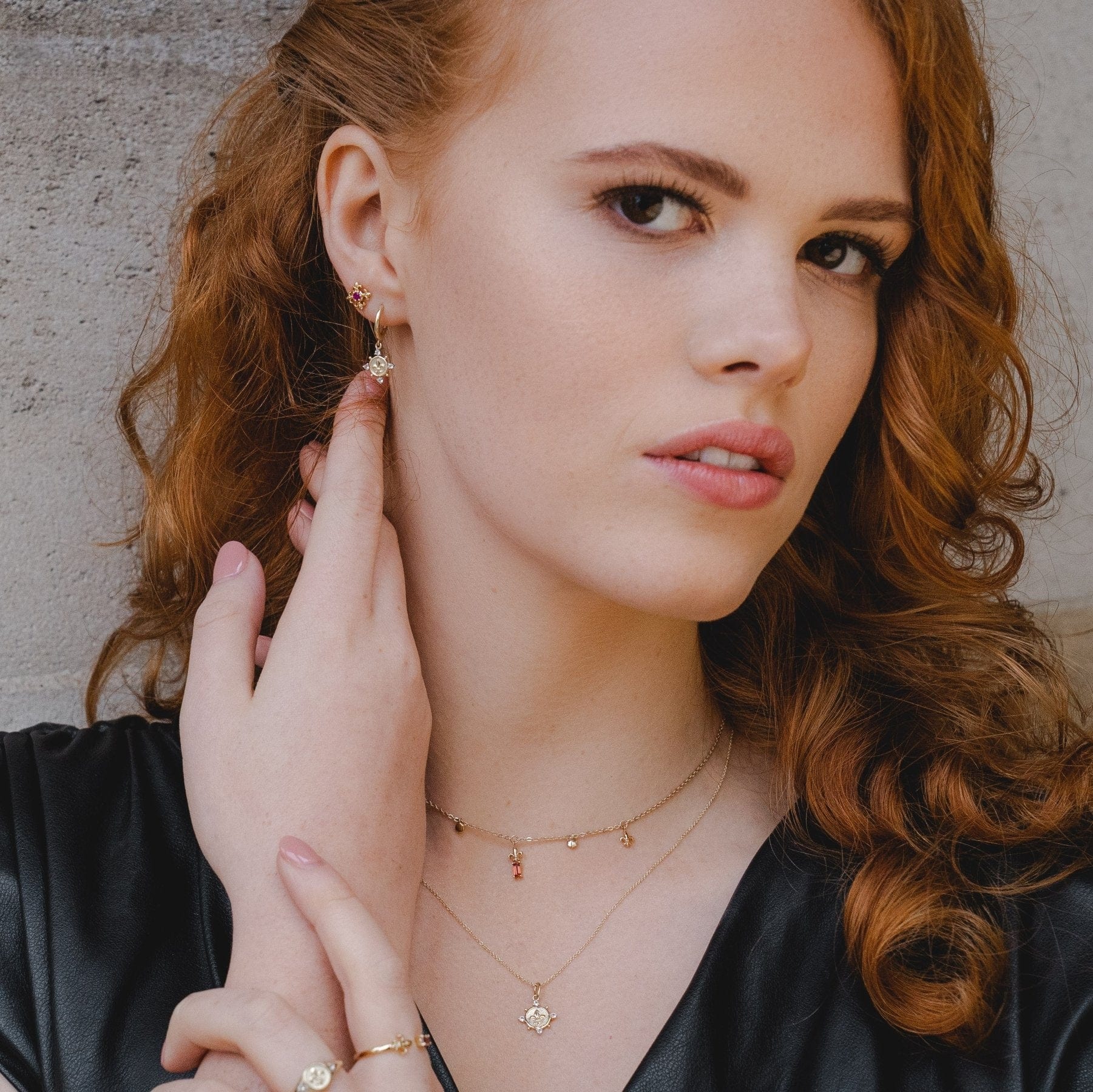 White Topaz Fleur De Lis Coin Pendant Necklace In Yellow Gold