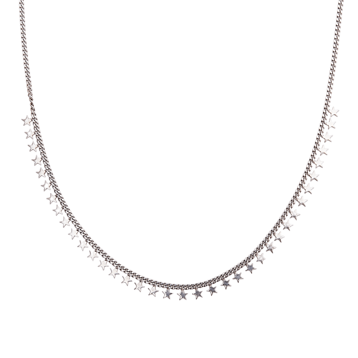 Multiple Star Sterling Silver Station Necklace - Silver