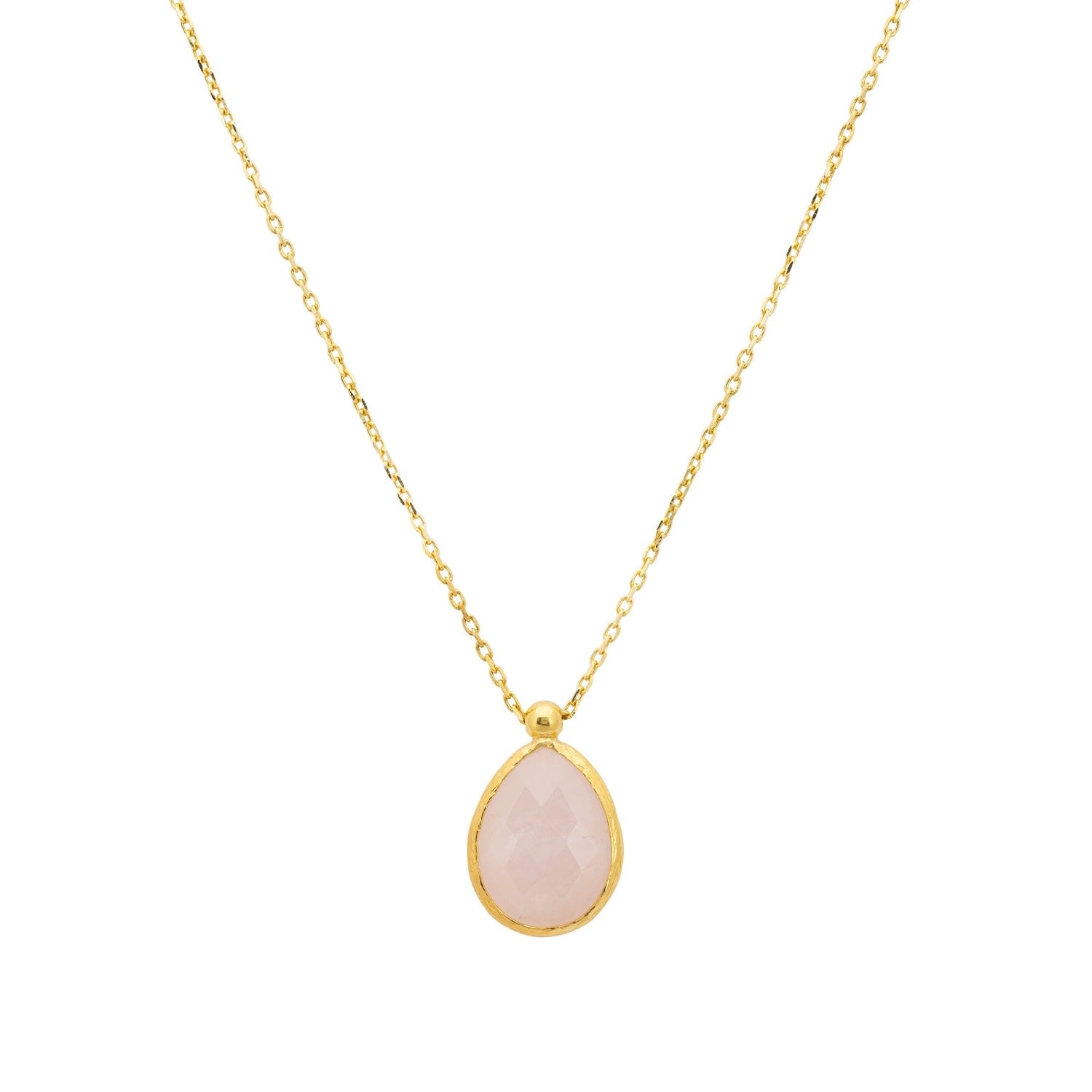 Petite Drop Necklace Gold Rose Quartz