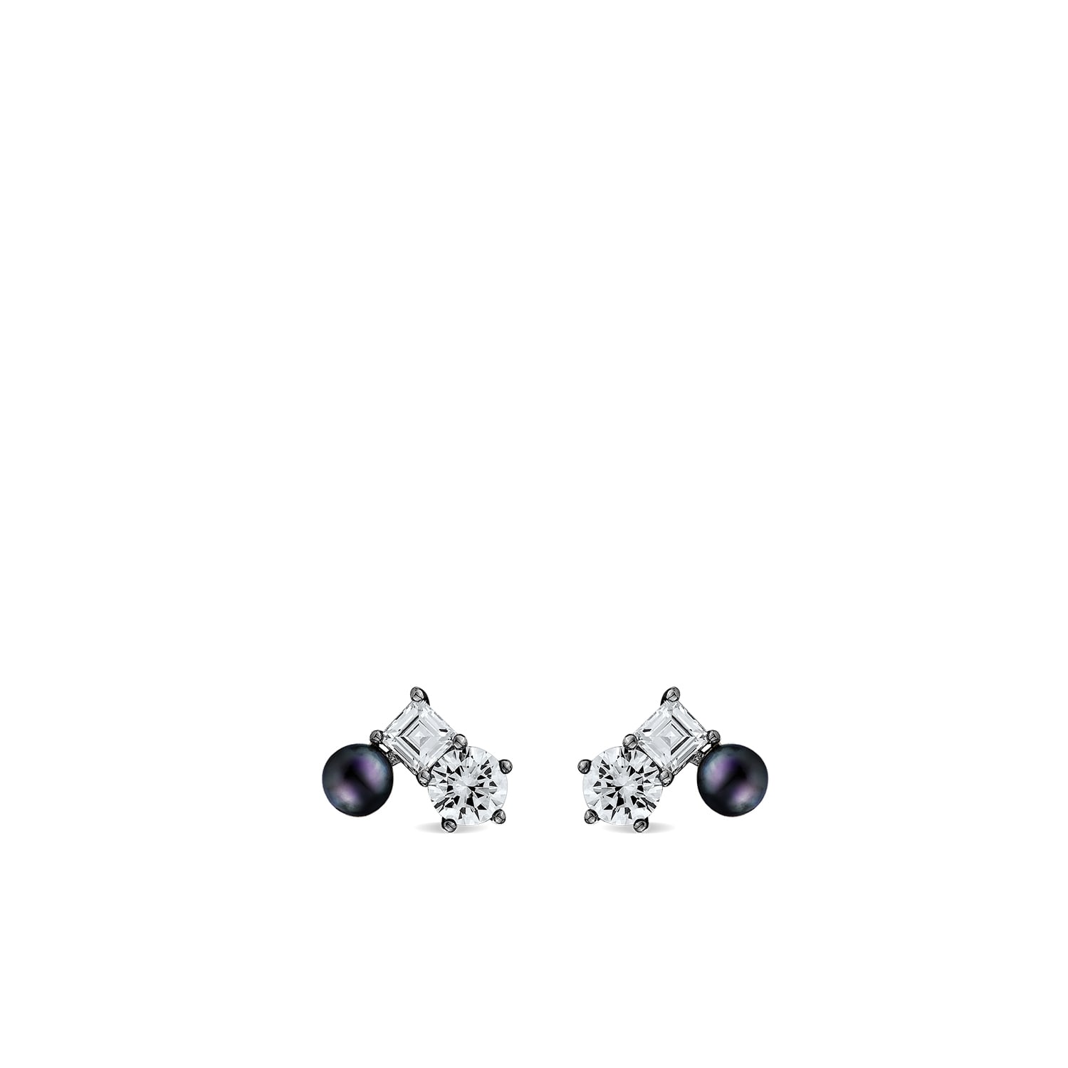 Eclipse Ear Jacket With Natural Black Pearls & Man Made Cz Diamond Stimulant In Sterling Silver & Premium Black Rhodium
