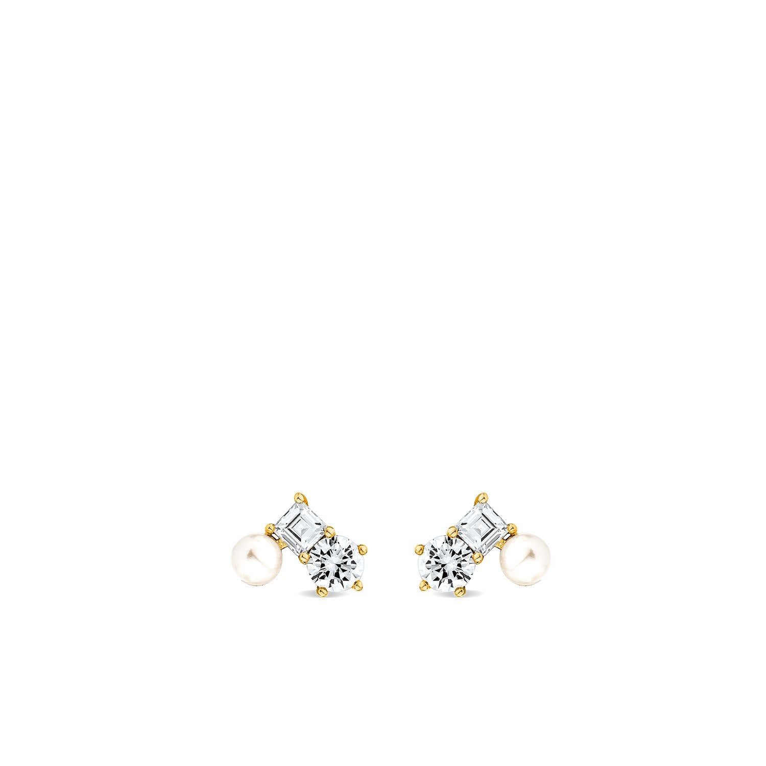 Eclipse Ear Jacket With Natural White Pearls & Man Made Cz Diamond Stimulant In Sterling Silver & 18K Gold Vermeil