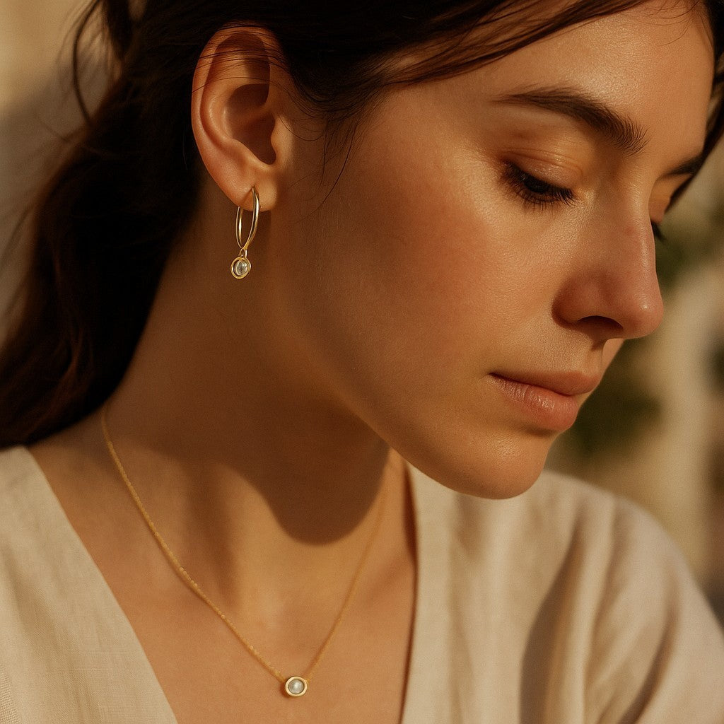 Eclipse Oval Diamond Bezel Set Hoop Earrings