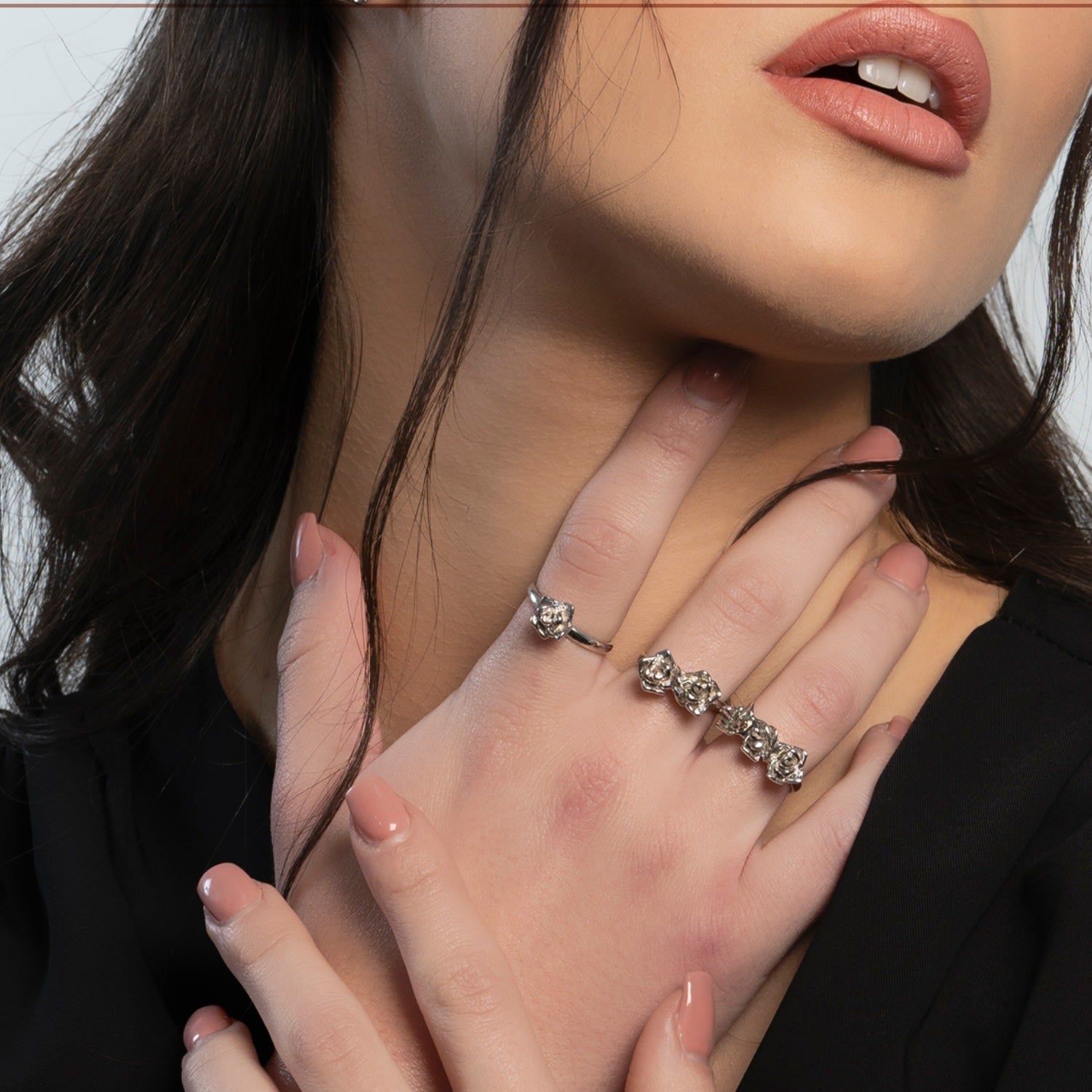 Eclipse Ring With Adjustable Rose In Serling Silver