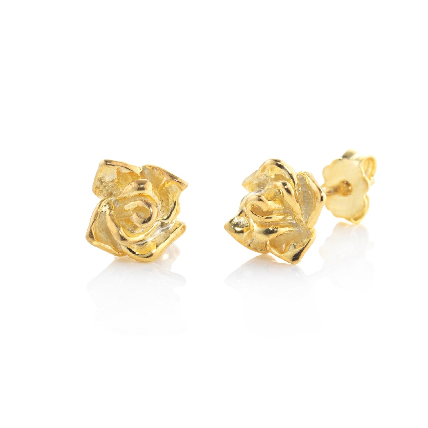 Eclipse Stud Earring With Rose In Vermeil Gold Plated Sterling Silver