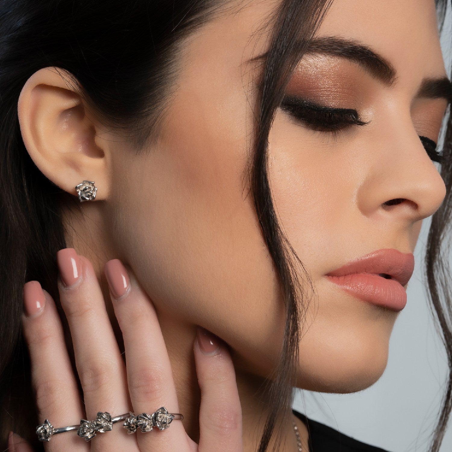 Eclipse Stud Earring With Rose In Vermeil Gold Plated Sterling Silver