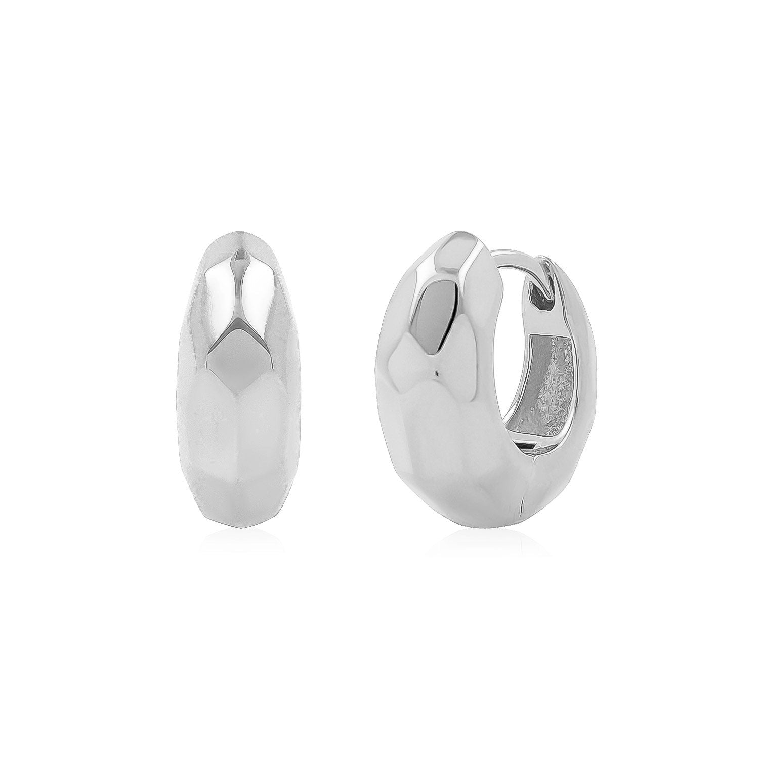 Eclipsia Faceted Silver Huggie Hoop Earrings